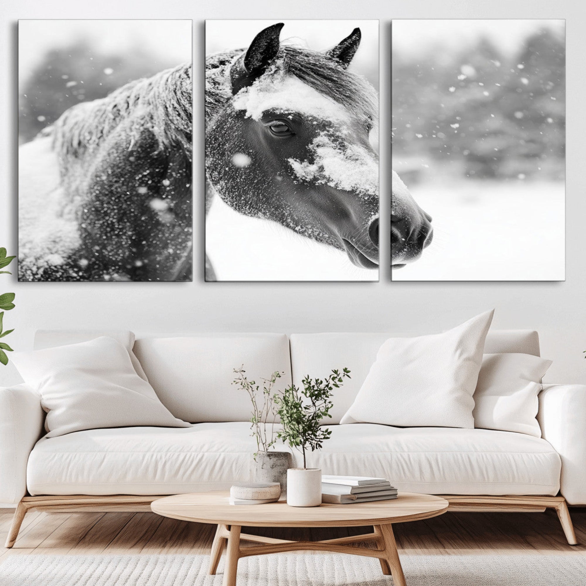 13358-MGV-CV-36X24-Black Horse Winter Wall Art | Ready to Hang and Framed | Farmhouse and Western Wall Decor for Living