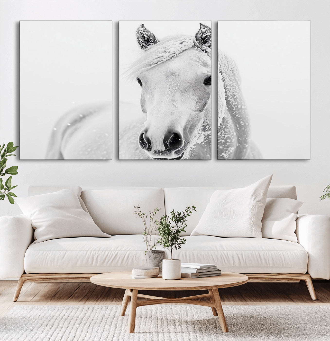 MGV-CV-60X30-3P - Majestic White Horse Wall Art | Ready to Hang and Framed | Farmhouse Wall Decor for Living Room