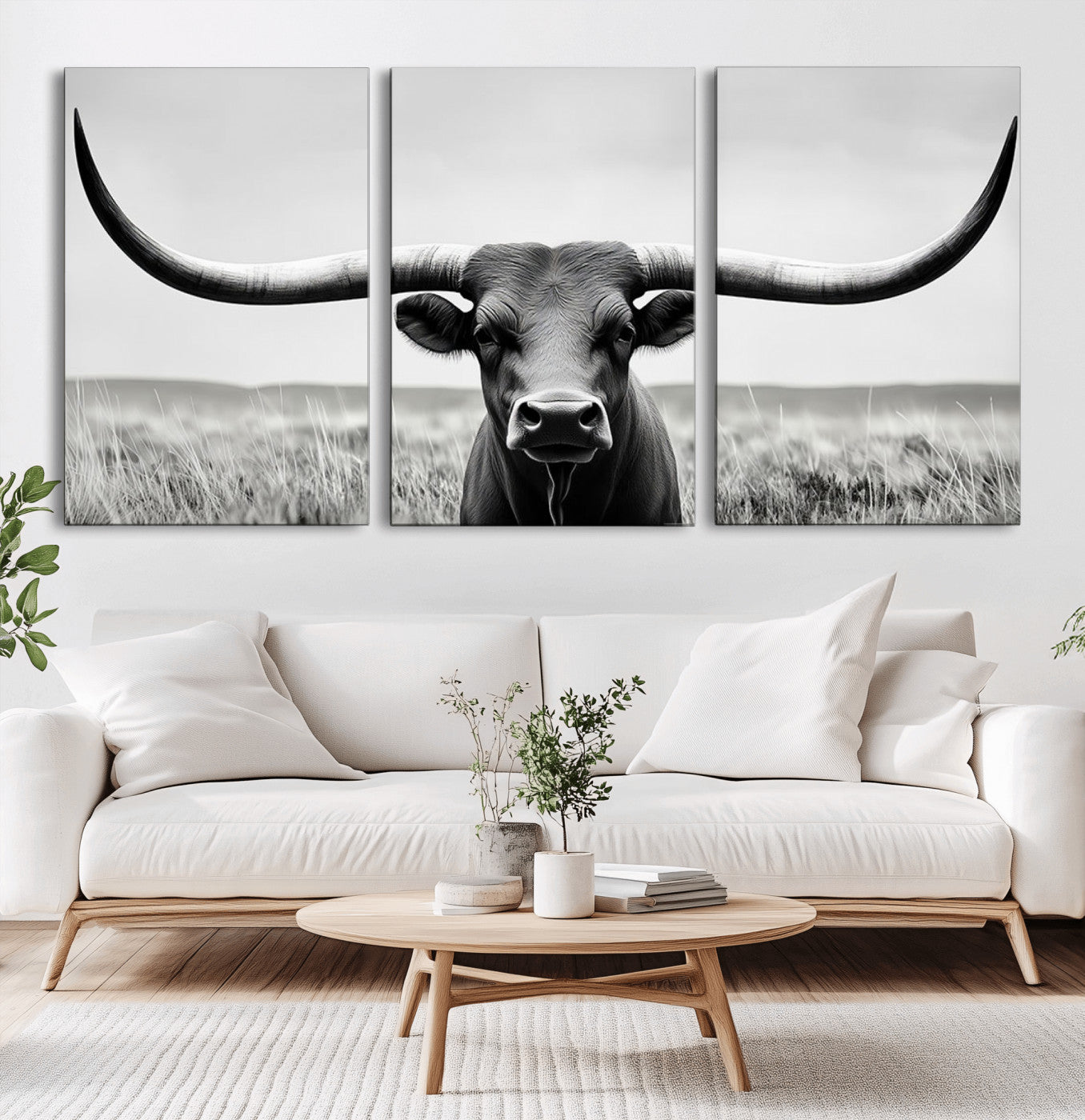-Longhorn Bull Canvas Print | Rustic Farmhouse Wall Art | Western Decor | Ready to Hang and Framed