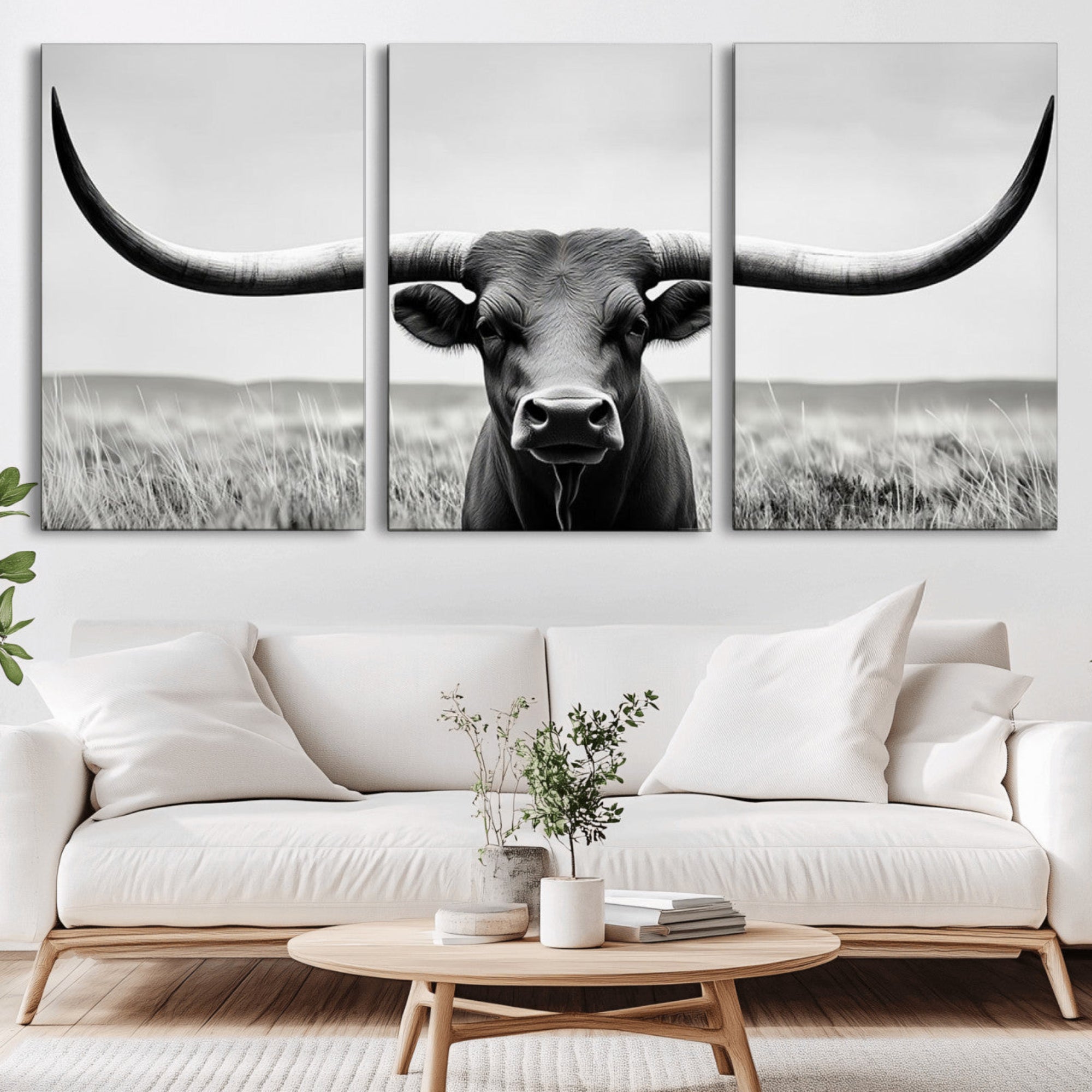 73780-MGV-CV-36X24-Longhorn Bull Canvas Print | Rustic Farmhouse Wall Art | Western Decor | Ready to Hang and Framed