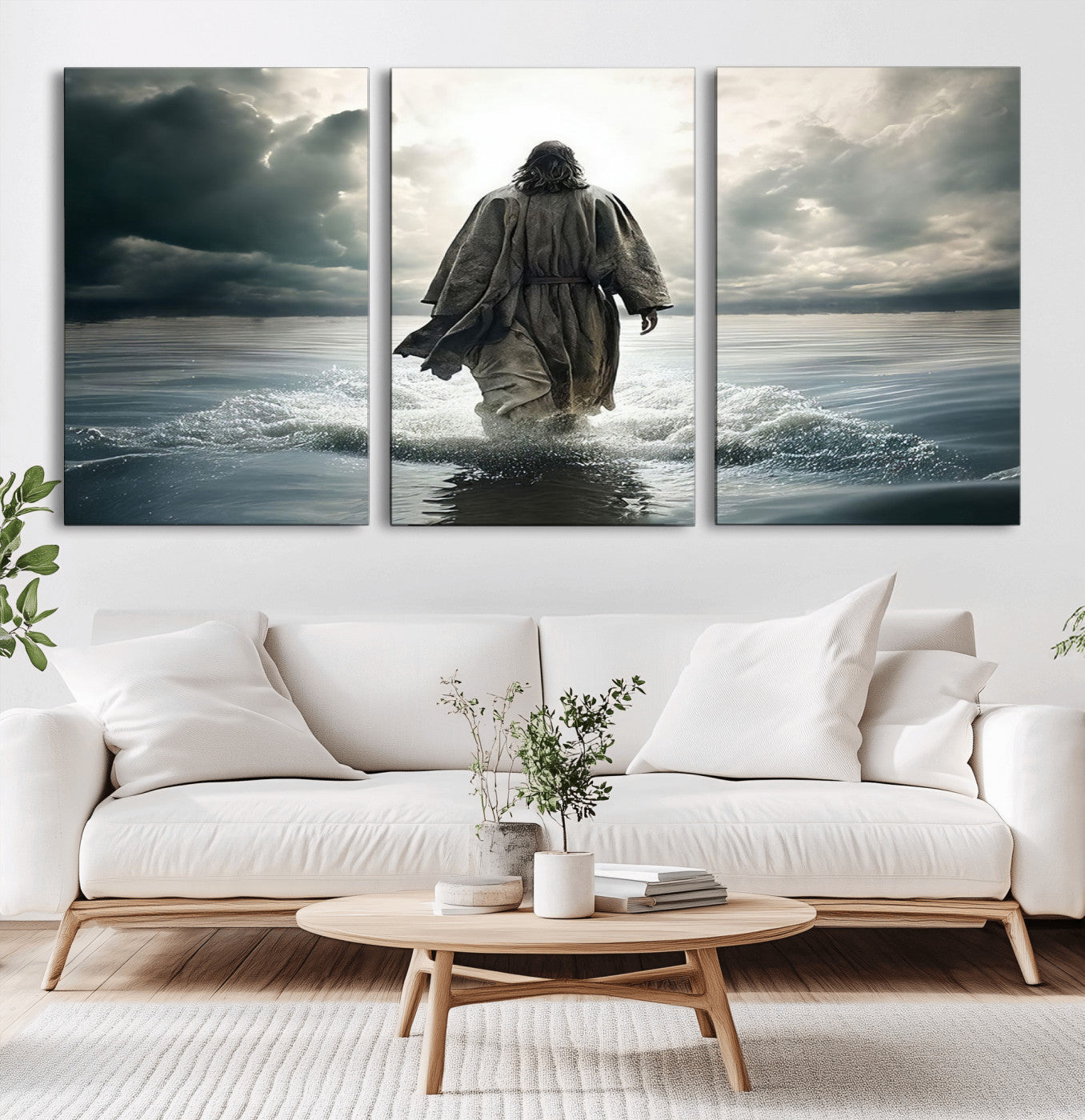MGV-CV-60X30-3P - Jesus Walking on Water Wall Art | Canvas Print | Ready to Hang | Christian Home Decor | Spiritual