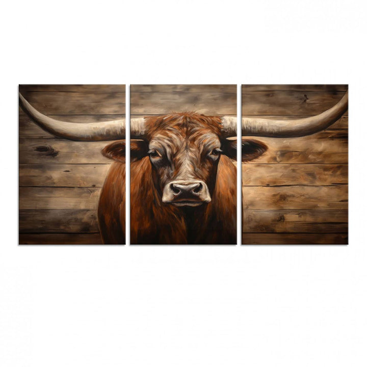 Longhorn Bull Canvas Print: Rustic Farmhouse Decor, Ready to Hang Western Barn Art.