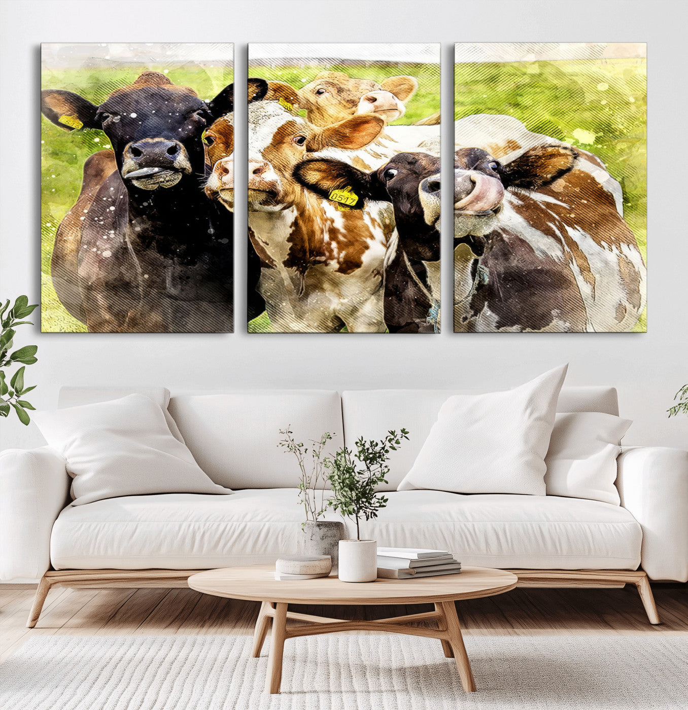 MGV-CV-60X30-3P - Curious Cows Farmhouse Wall Art | Ready to Hang and Framed Canvas Print | Rustic Farm Decor