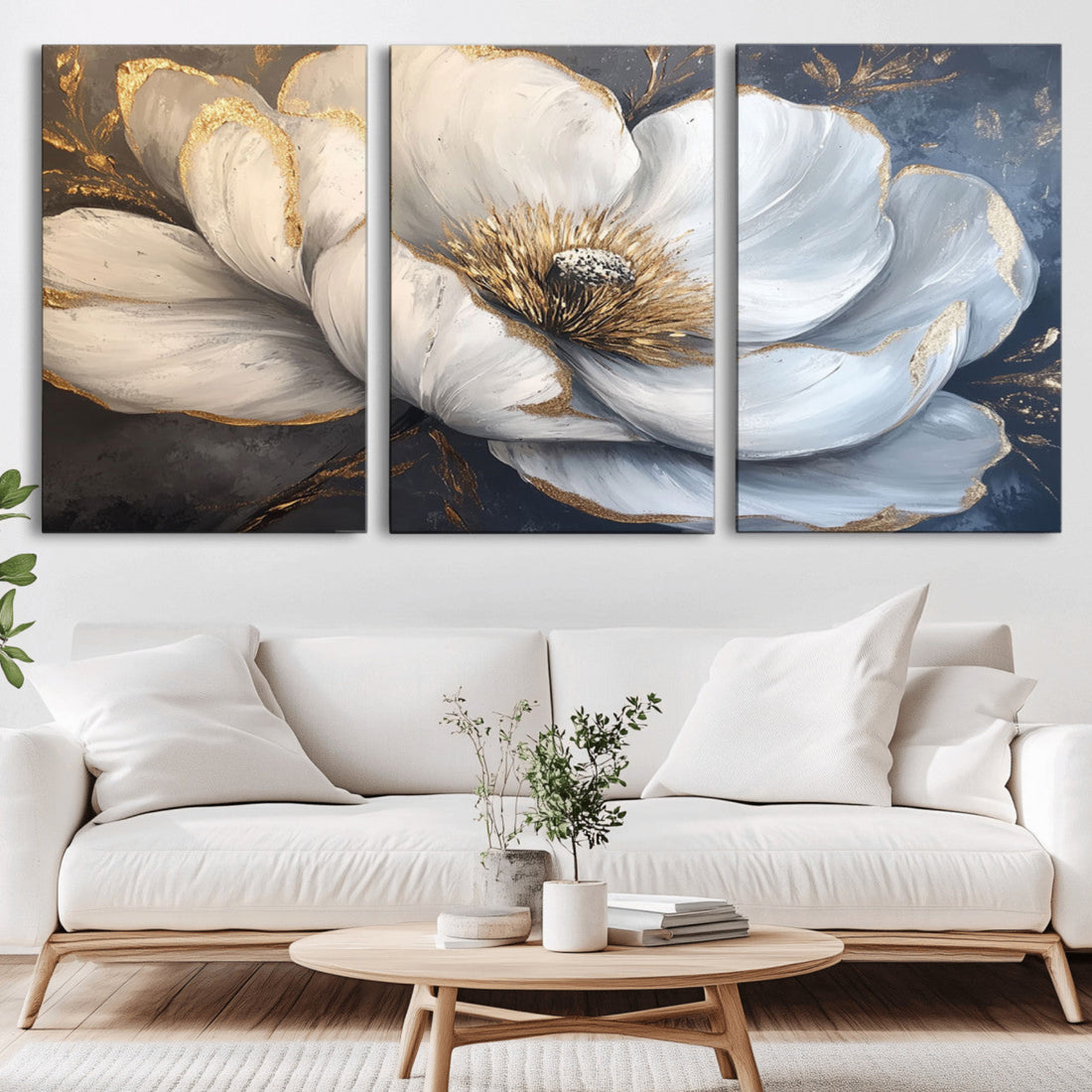White Magnolia Flower Wall Art Canvas Print | Abstract Floral Wall Decor