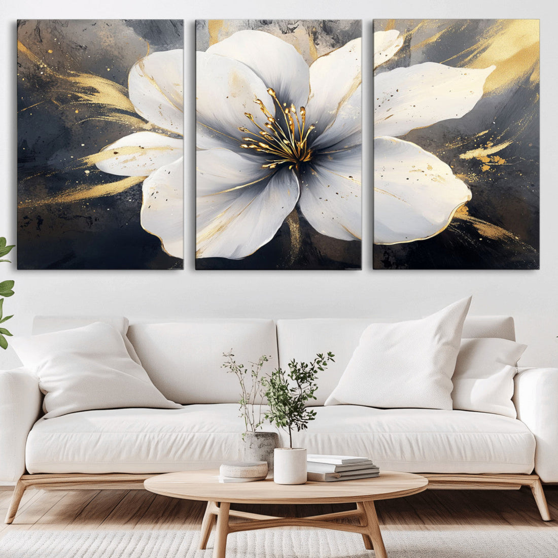 White Flower Wall Art Canvas Print | Abstract Floral Wall Decor | Ready to Hang