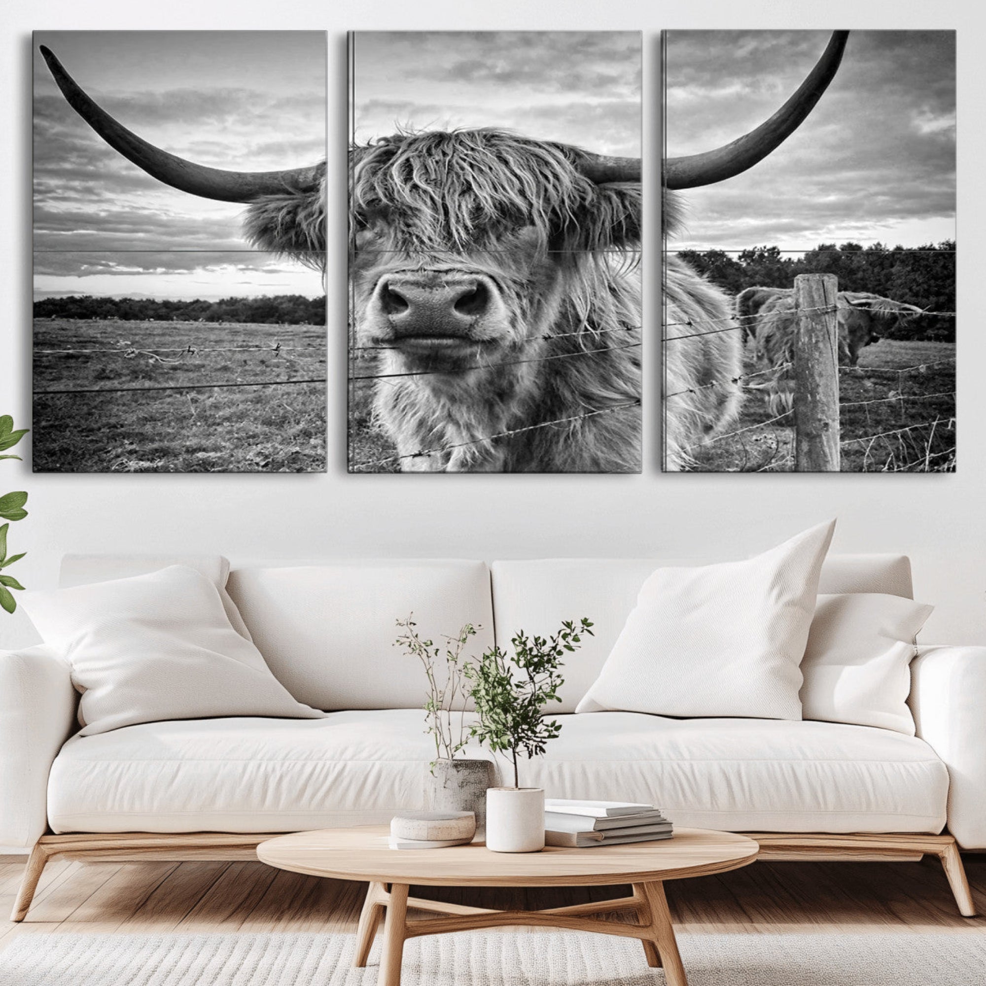 71937-MGV-CV-36X24-Scottish Highland Cow Canvas Wall Art Farmhouse Decor, Framed Scottish Highland Cow Print