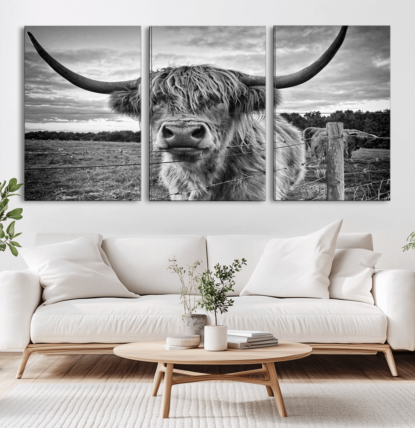-Scottish Highland Cow Wall Art Canvas Print | Ready to Hang and Framed | Rustic Farmhouse Decor