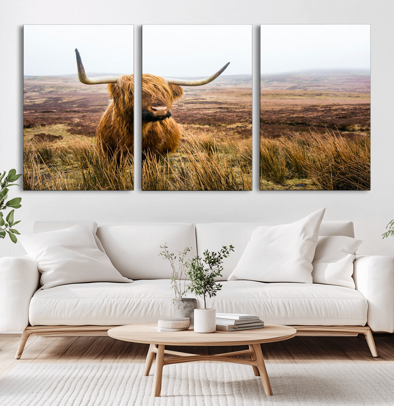 97274-MGV-CV-36X24-Scottish Highland Cow Canvas Wall Art – Rustic Farmhouse Charm with Highland Cattle – Ready to Hang