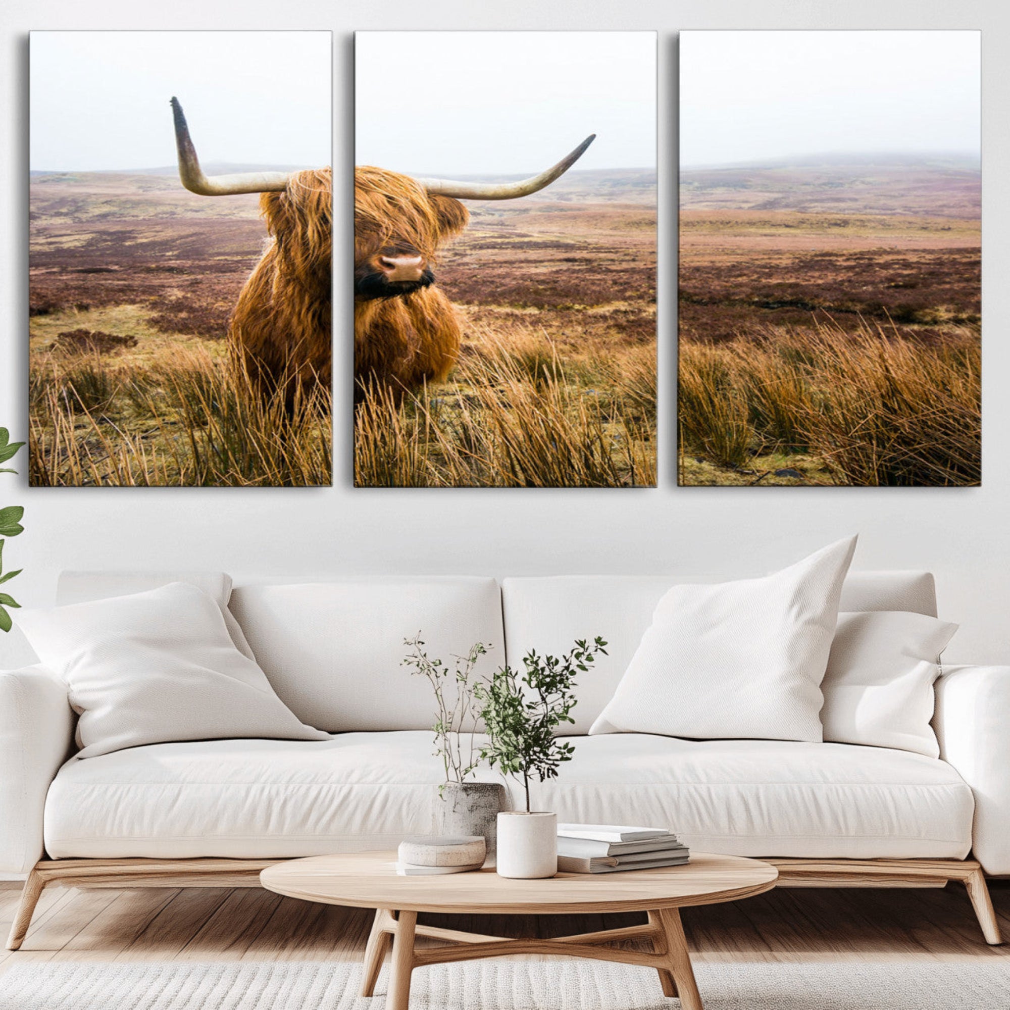 97274-MGV-CV-36X24-Scottish Highland Cow Wall Art Canvas Print | Ready to Hang and Framed | Rustic Farmhouse Decor for