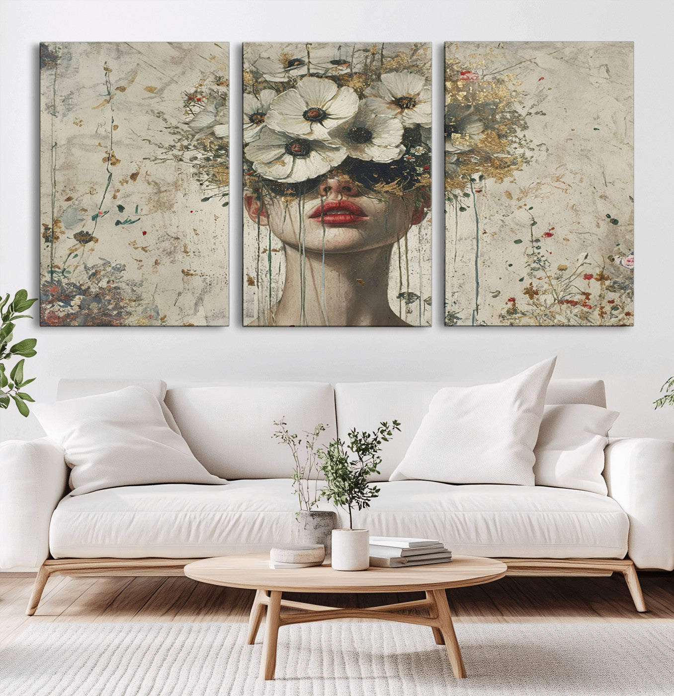 MGV-CV-60X30-3P - Abstract Floral Women Patel Wall Art Canvas Print