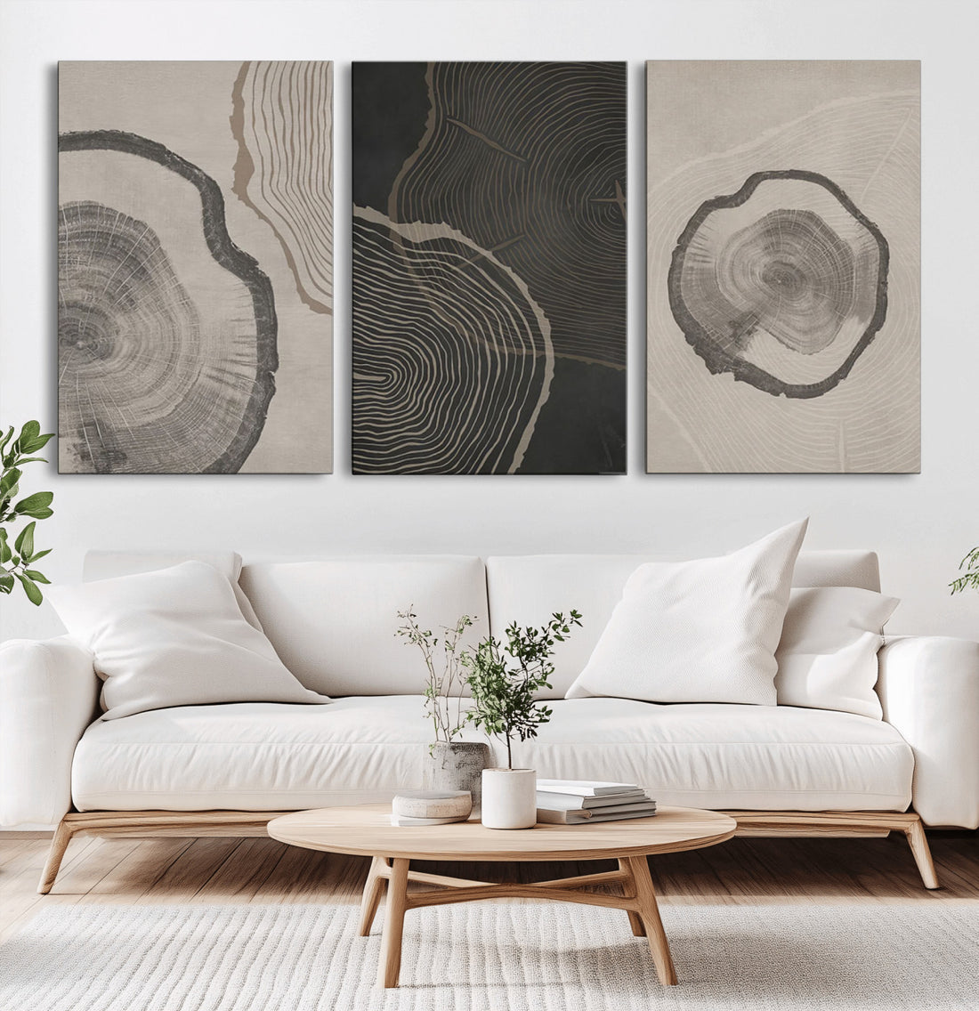 Modern Abstract Tree Ring Canvas Art Set | 3 Panel Large Tree Ring Design Wall Art