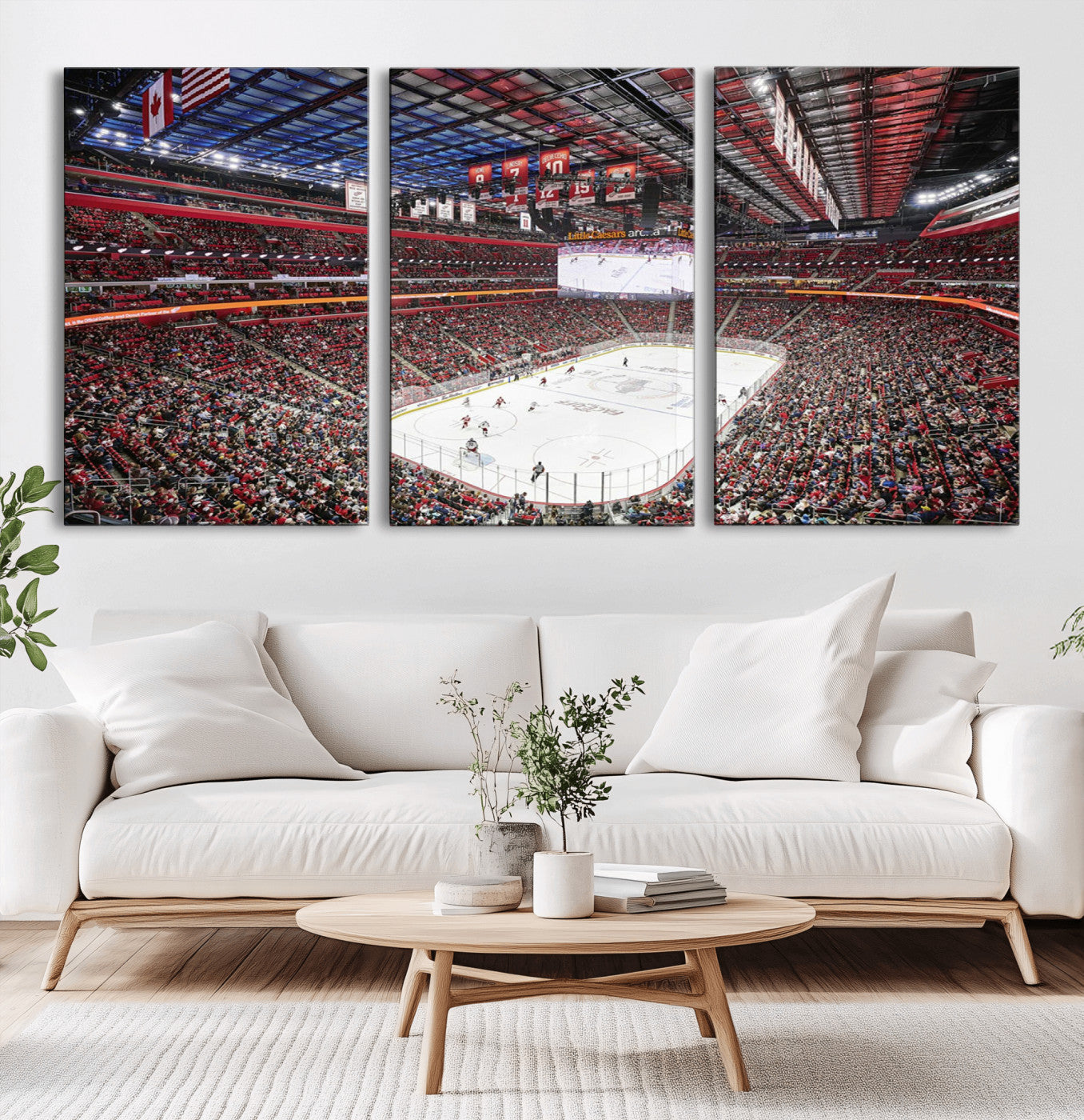 MGV-CV-60X30-3P - Barton Malow Little Caesars Arena Detroit Wall Art Canvas Print - Detroit Hockey and Basketball