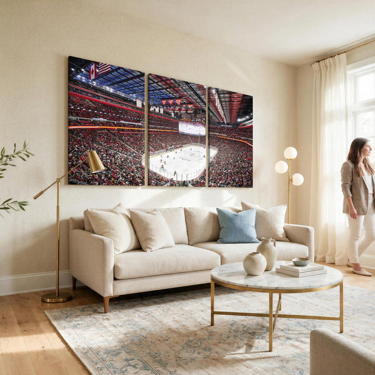 62263-MGV-CV-36X24 - Barton Malow Little Caesars Arena Detroit Wall Art Canvas Print - Detroit Hockey and Basketball