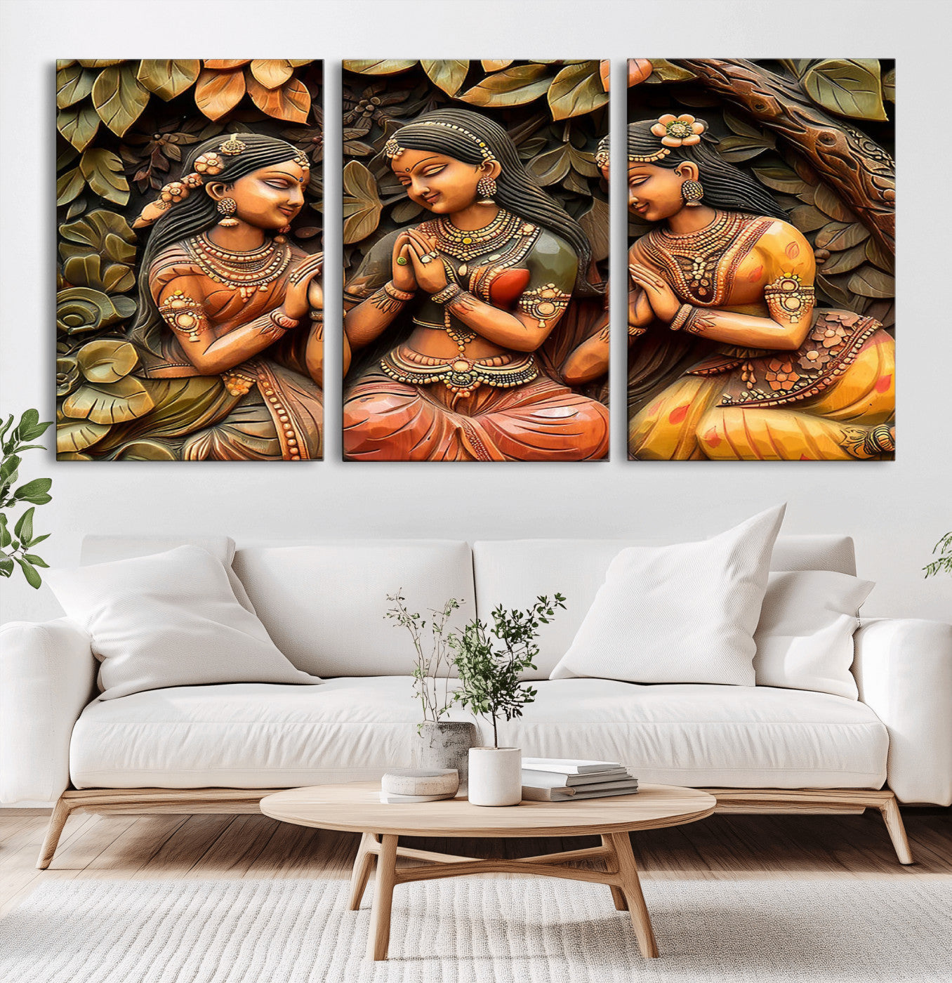 MGV-CV-60X30-3P - Indian Woman Statue Wall Art Canvas Print