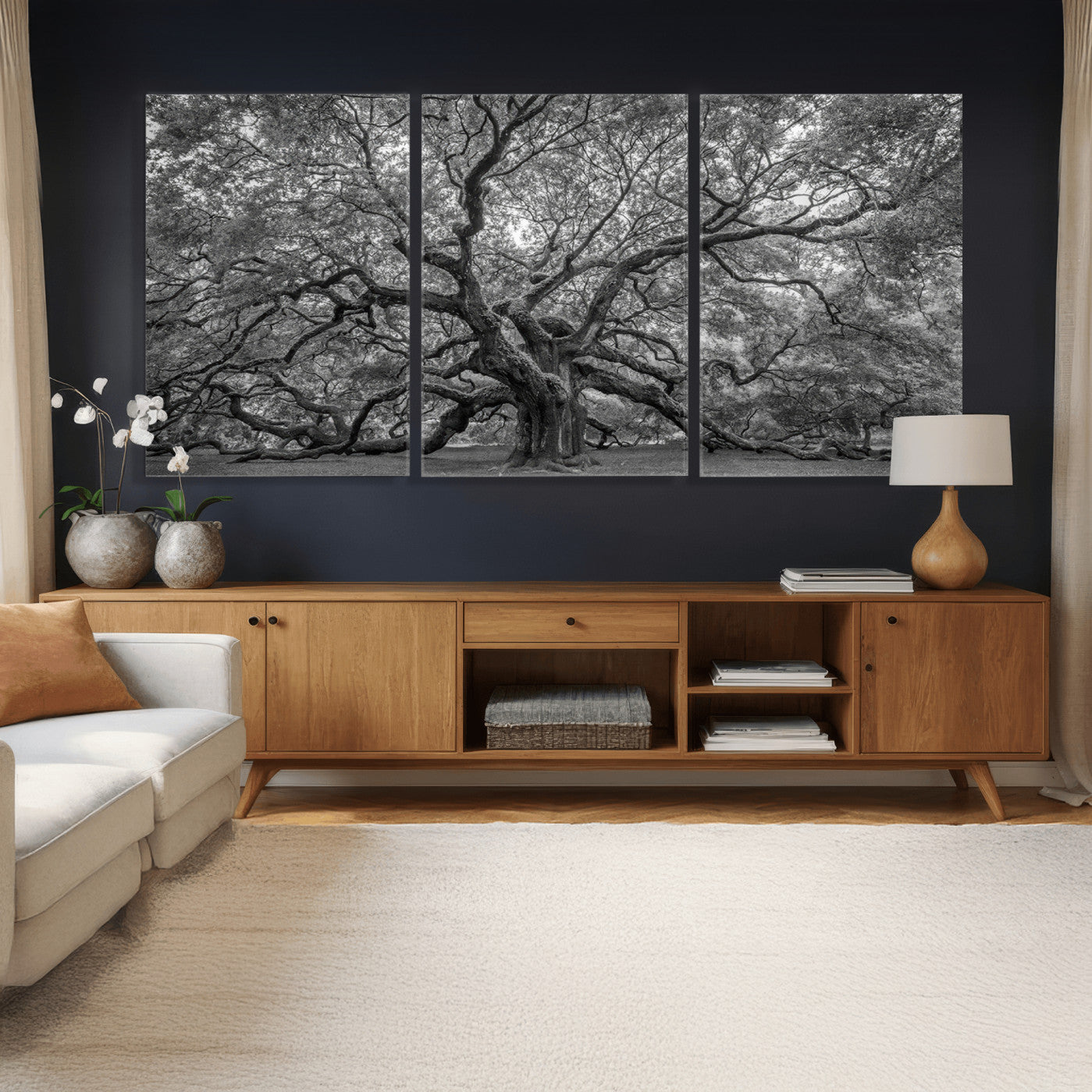 97240-MGV-CV-36X24 - Large Angel Oak Tree Black and White Canvas Print