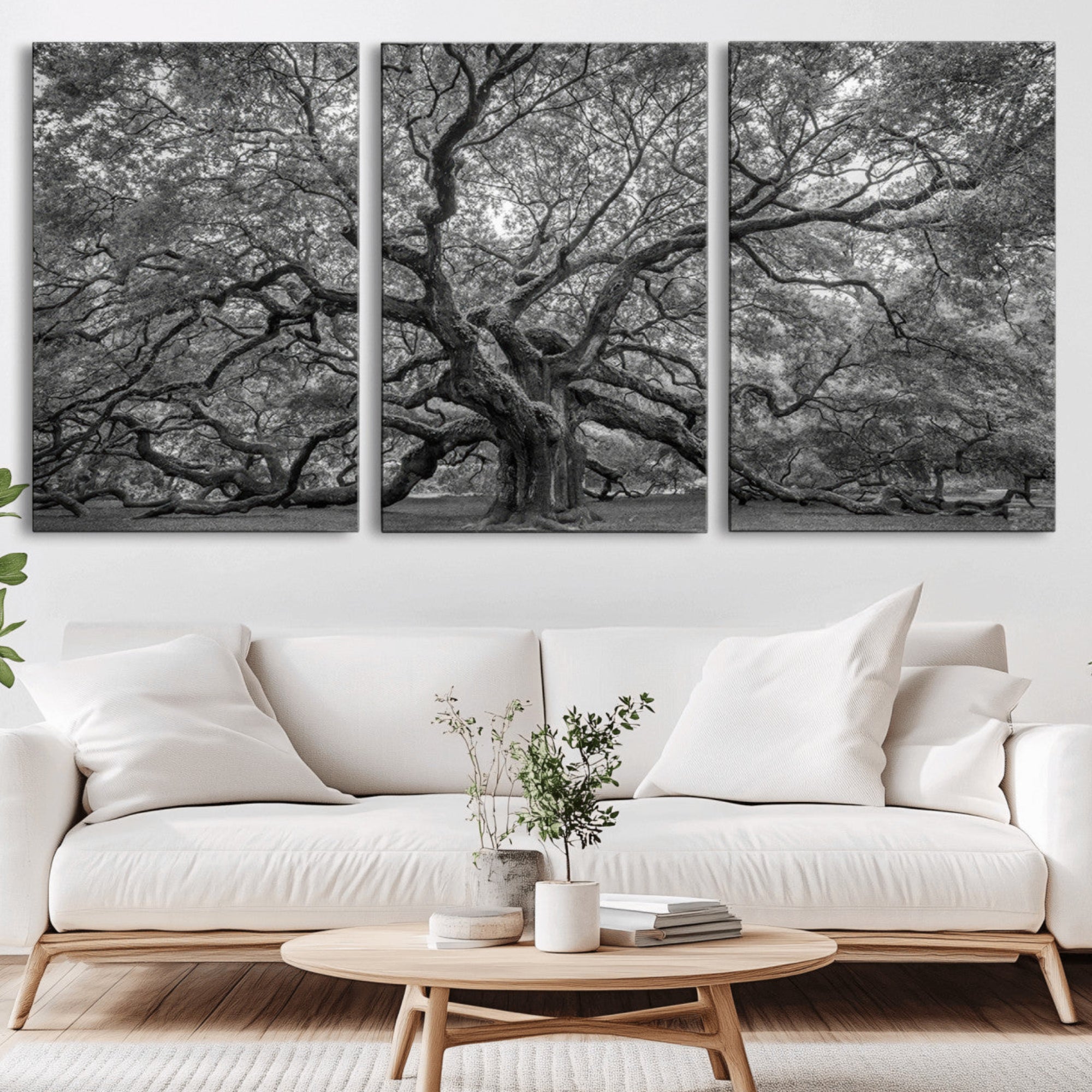 97240-MGV-CV-36X24-Majestic Angel Oak Tree Black and White Canvas Print – Multi Panel Wall Art, Giclée Print, Ready to