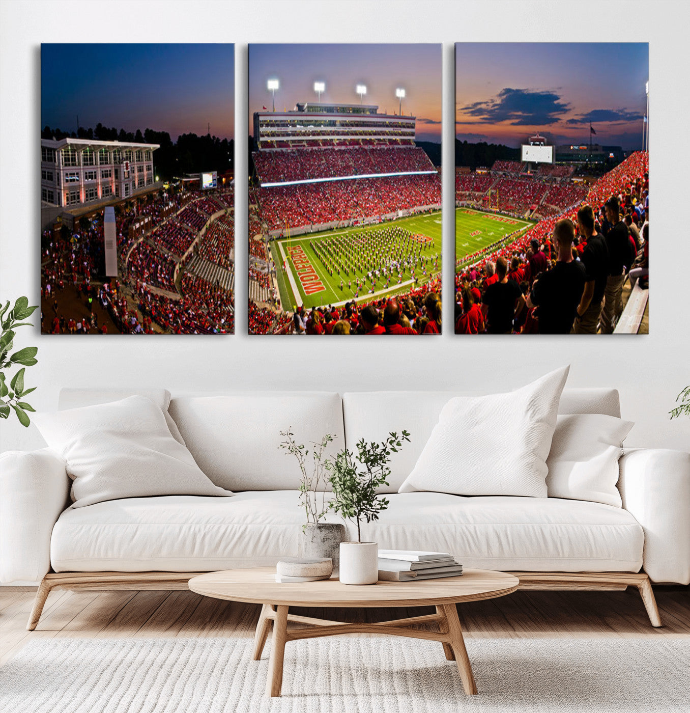 MGV-CV-60X30-3P - NC State Wolfpack Football Team Print - Raleigh Carter-Finley Stadium Wall Art Canvas Print