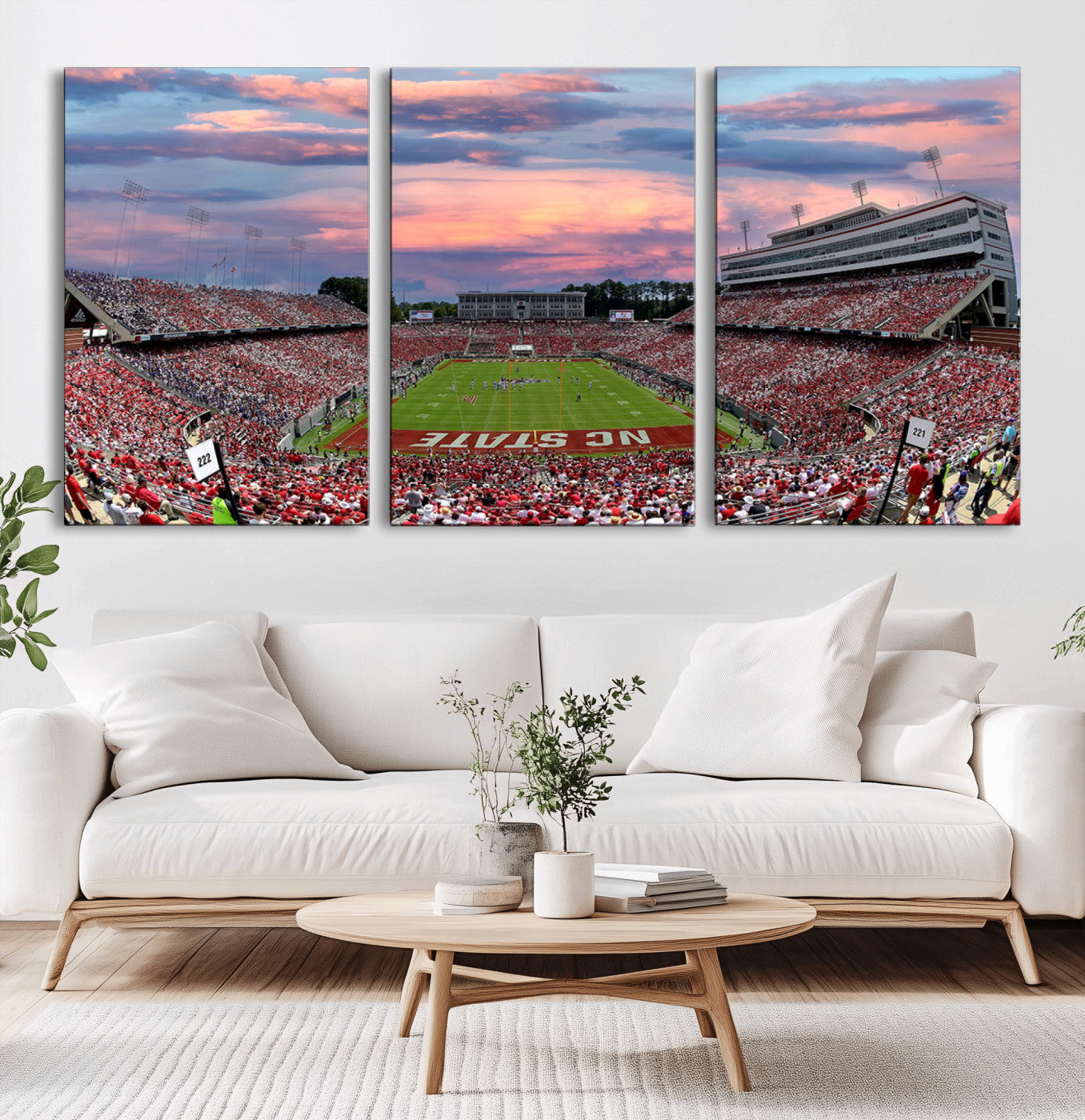 MGV-CV-60X30-3P - Carter-Finley Stadium Art Sunset Game Triple Canvas Wall Art - NC State Wolfpack Football Match