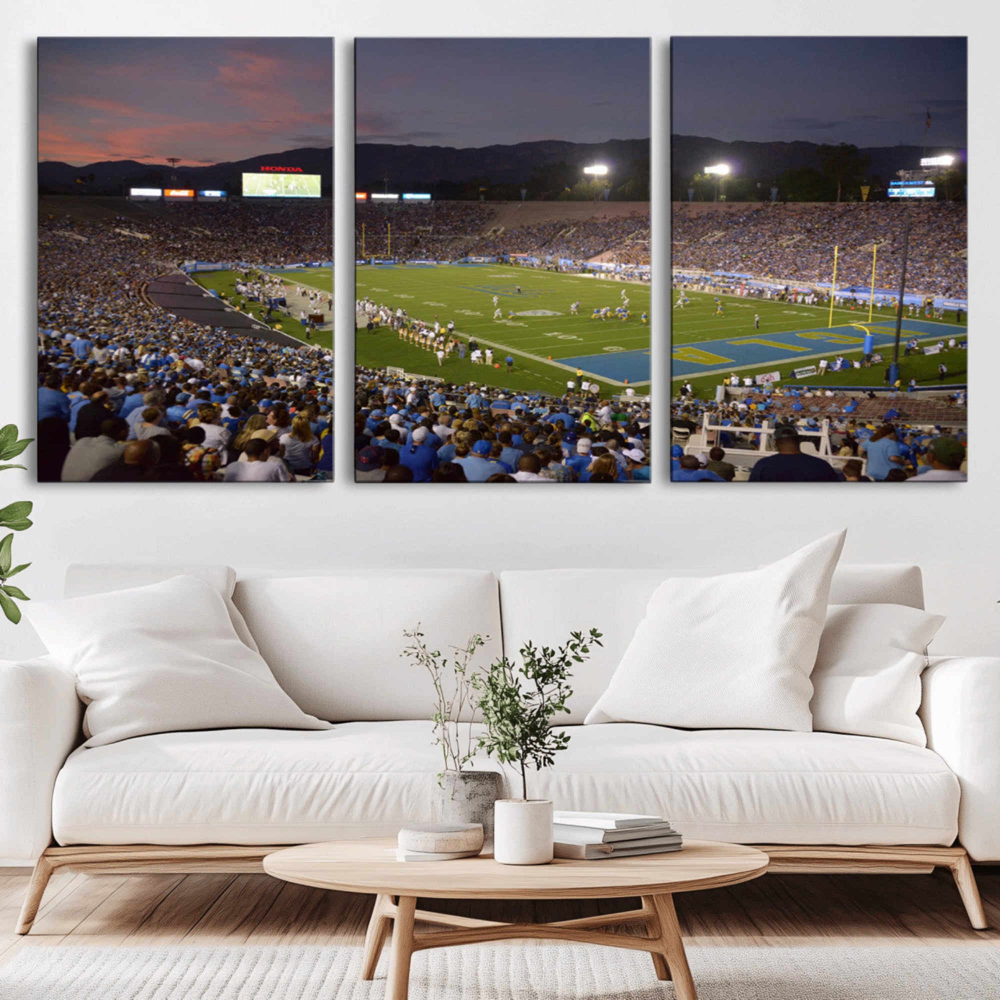 90359-MGV-CV-36X24-UCLA Bruins Football Team Print - Pasadena Rose Bowl Stadium Wall Art Canvas Print