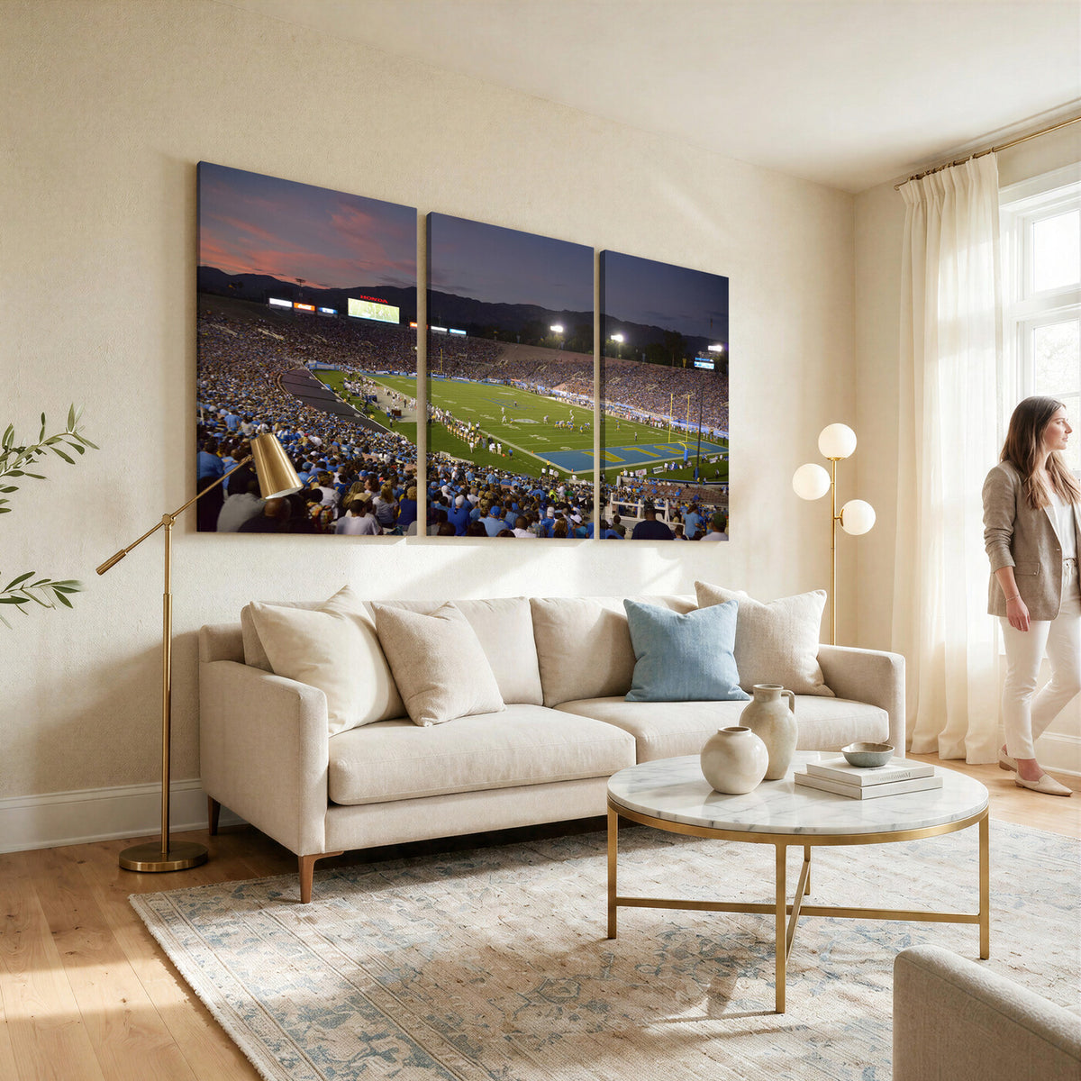 90359-MGV-CV-36X24 - UCLA Bruins Football Team Print - Pasadena Rose Bowl Stadium Wall Art Canvas Print