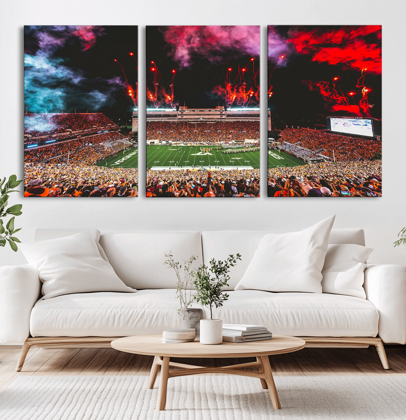 MGV-CV-60X30-3P - Virginia Tech Hokies Football Team Print - Blacksburg Lane Stadium Wall Art Canvas Print