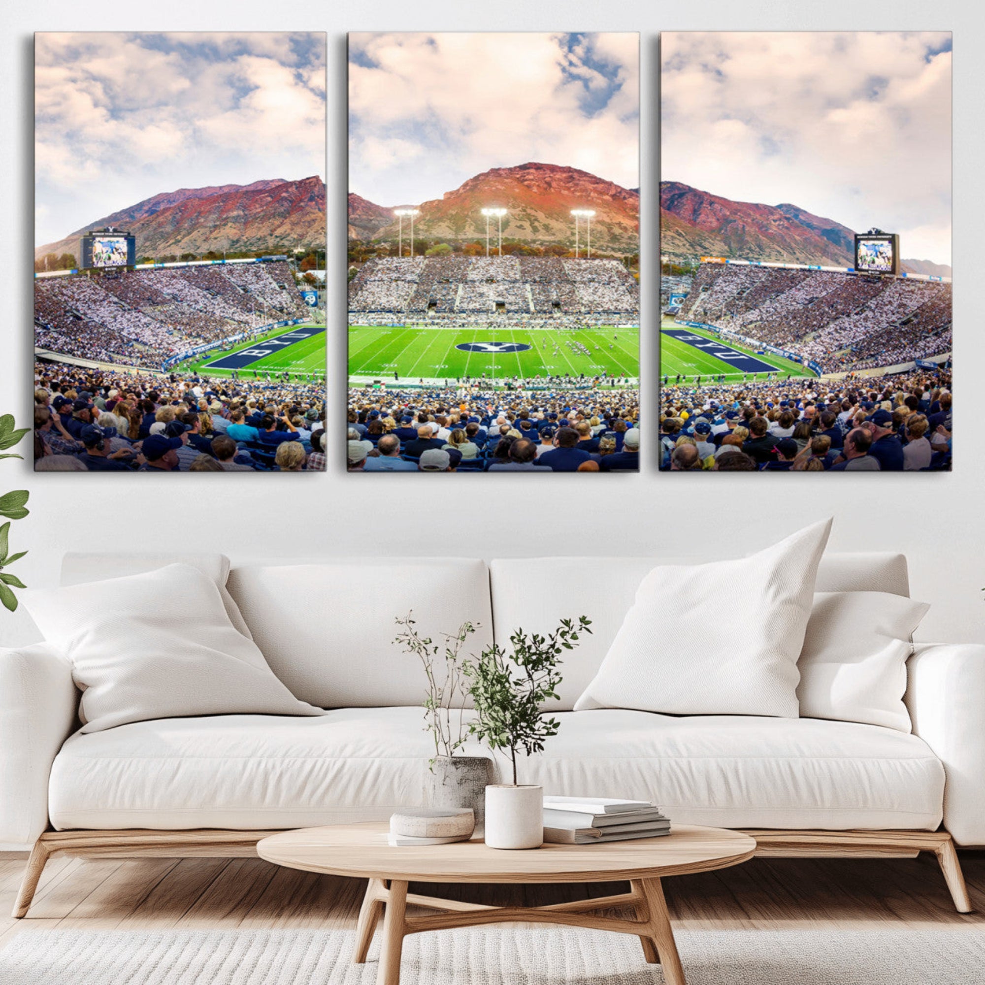 85734-MGV-CV-36X24-Brigham Young University Cougars Football Team Print - Provo LaVell Edwards Stadium Wall Art Canvas