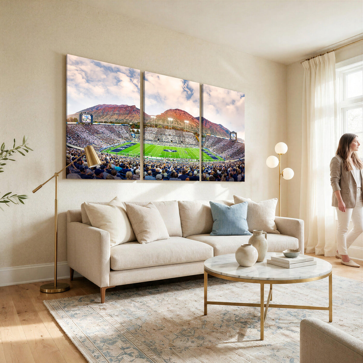 85734-MGV-CV-36X24 - Brigham Young University Cougars Football Team Print - Provo LaVell Edwards Stadium Wall Art Canvas