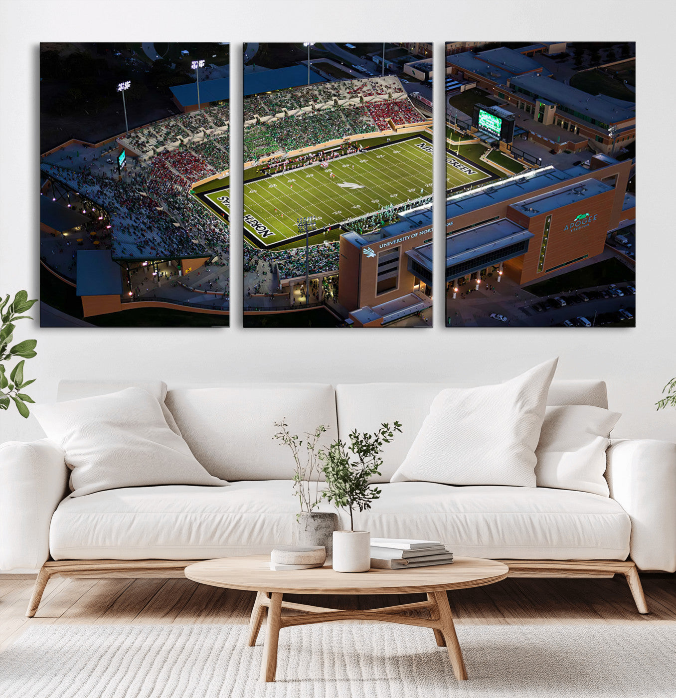 MGV-CV-60X30-3P - University of North Texas Mean Green Football Artwork, Football Team Print - Denton DATCU Stadium