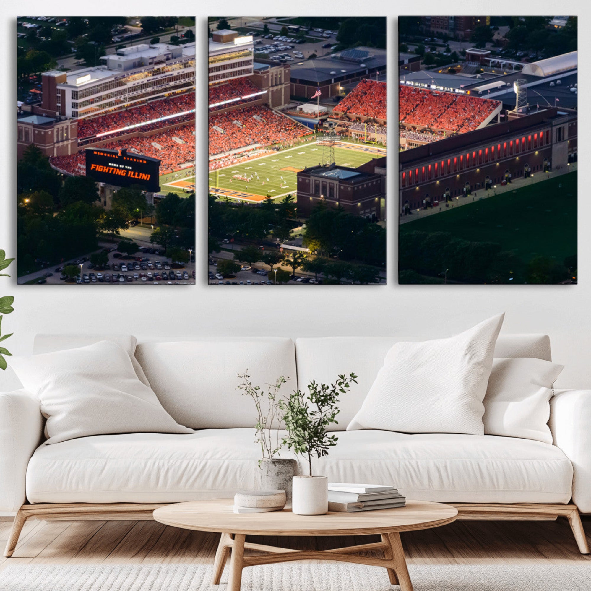 78052-MGV-CV-36X24-University of Illinois Fighting Illini Football Team Print - Champaign Illinois Memorial Stadium