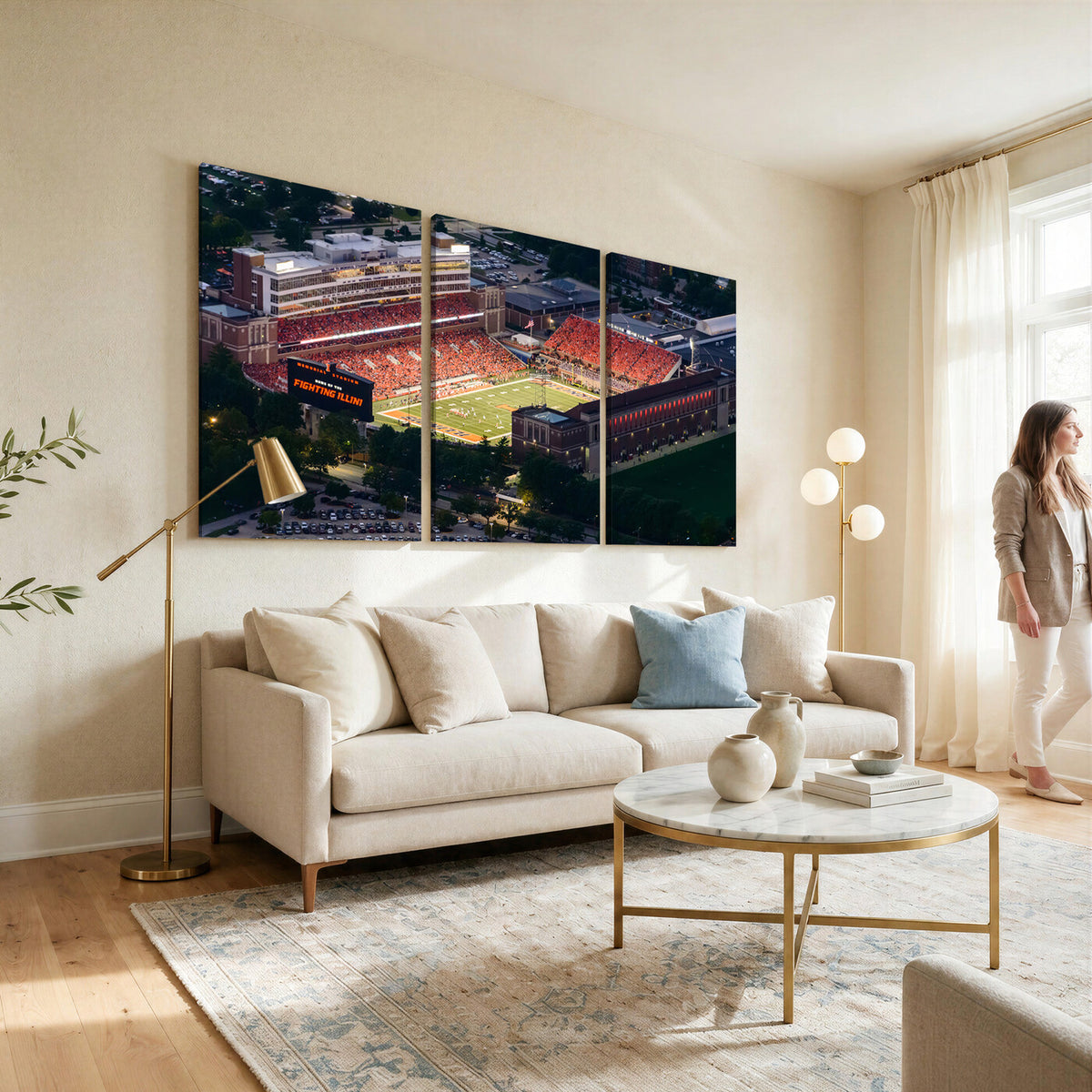 78052-MGV-CV-36X24 - University of Illinois Fighting Illini Football Team Print - Champaign Illinois Memorial Stadium