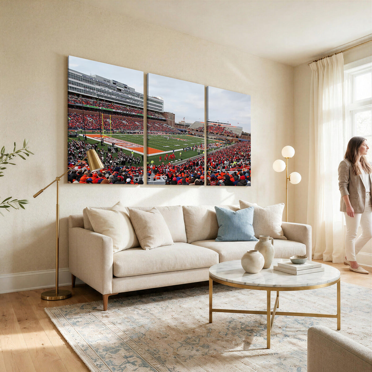 86851-MGV-CV-36X24 - University of Illinois Fighting Illini Football Team Print - Champaign Illinois Memorial Stadium