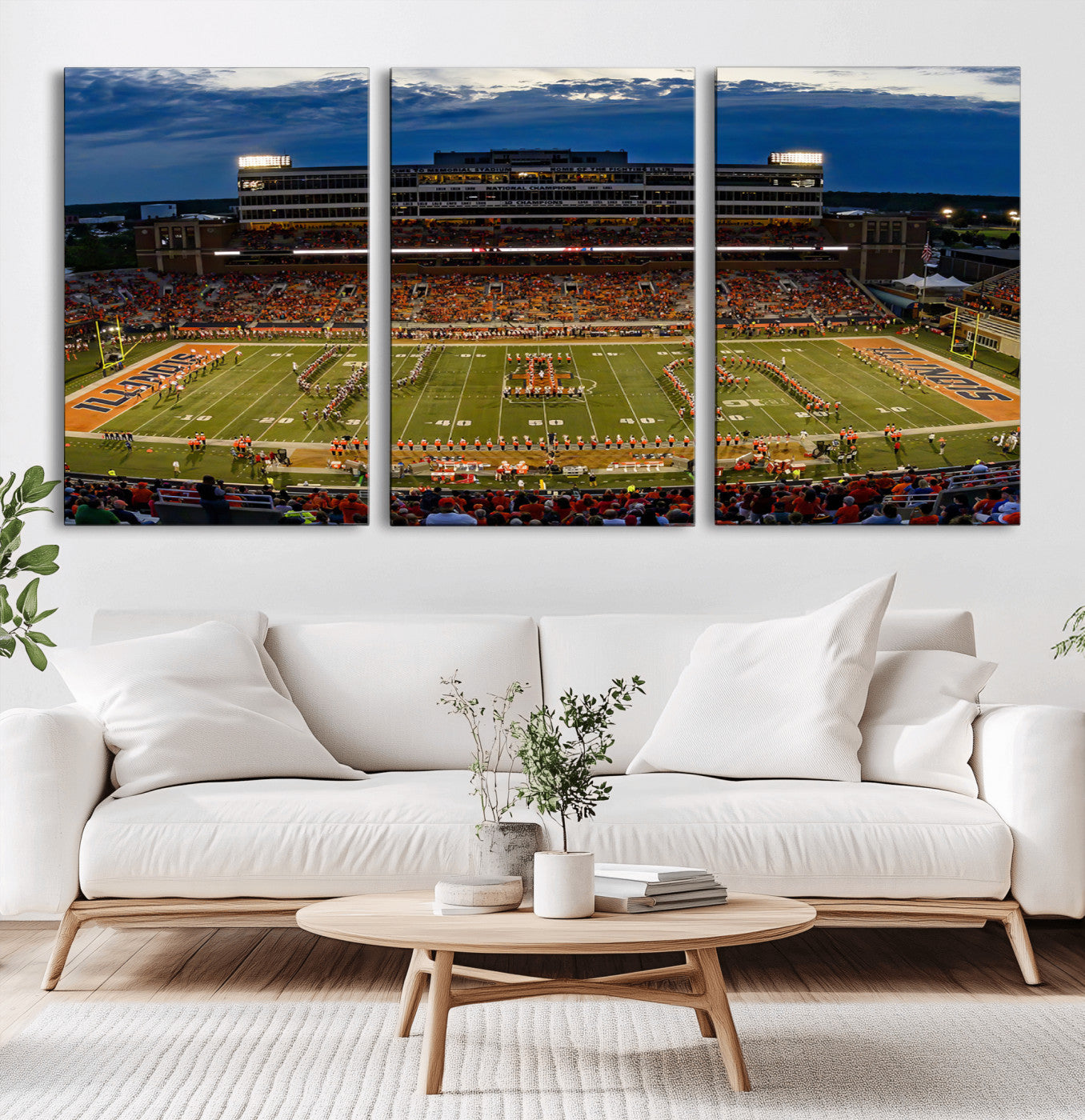MGV-CV-60X30-3P - University of Illinois Fighting Illini Football Team Print - Champaign Illinois Memorial Stadium