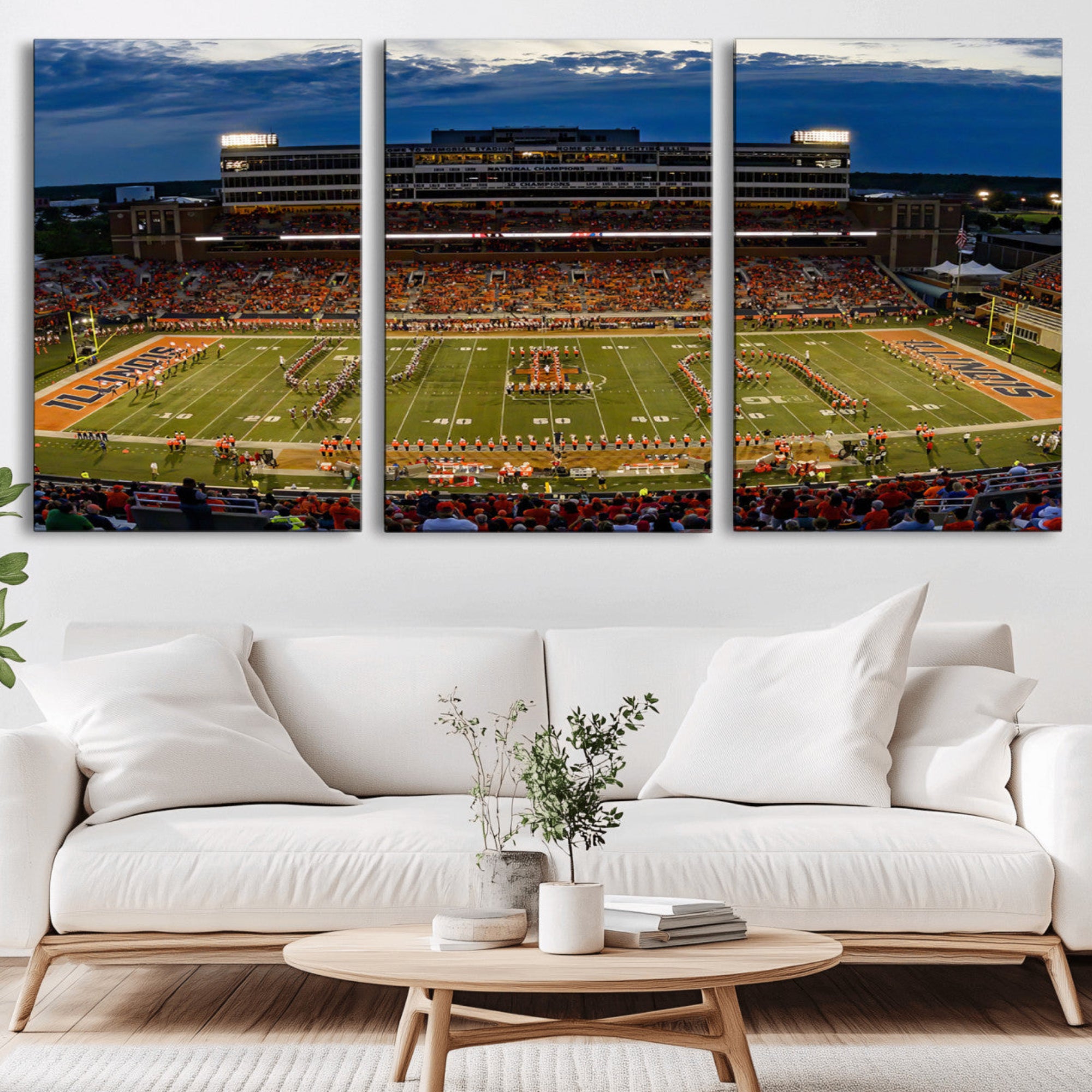44513-MGV-CV-36X24-University of Illinois Fighting Illini Football Team Print - Champaign Illinois Memorial Stadium