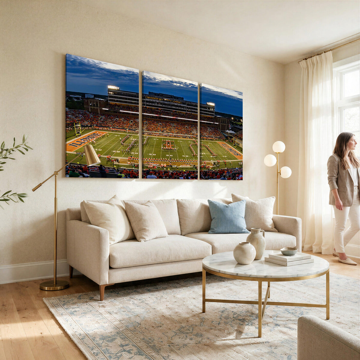 44513-MGV-CV-36X24 - University of Illinois Fighting Illini Football Team Print - Champaign Illinois Memorial Stadium