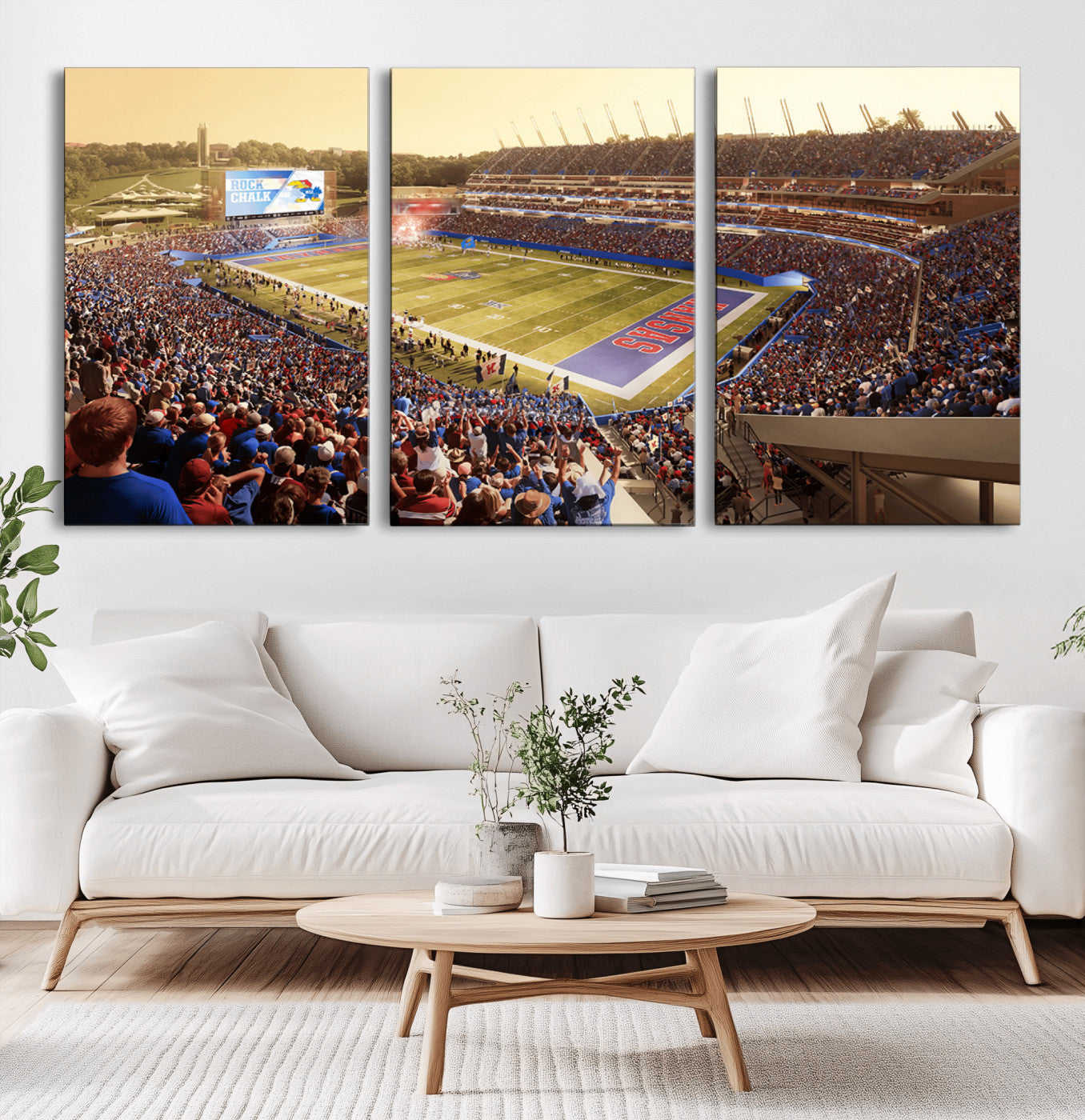 MGV-CV-60X30-3P - University of Kansas Jayhawks Football Team Print - Lawrence Kansas Memorial Stadium Wall Art Canvas