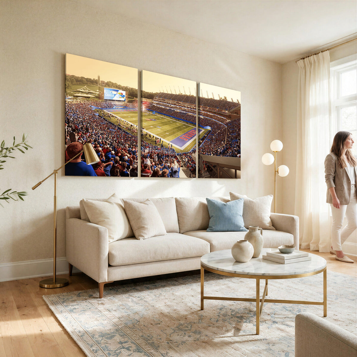 71731-MGV-CV-36X24 - University of Kansas Jayhawks Football Team Print - Lawrence Kansas Memorial Stadium Wall Art Canvas