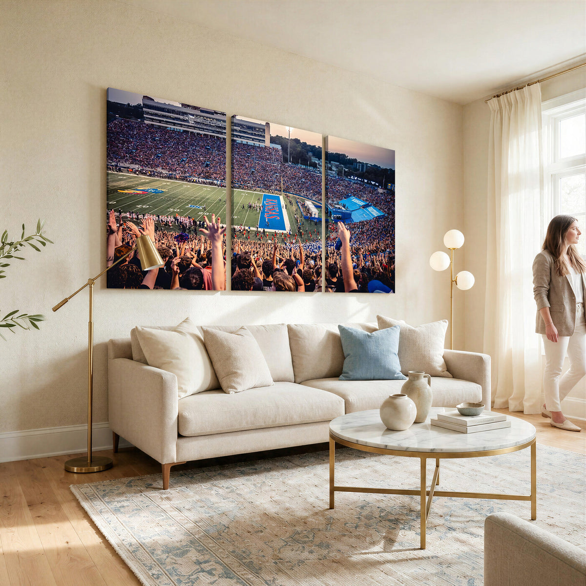 40169-MGV-CV-36X24 - University of Kansas Jayhawks Football Team Art Print - Lawrence Kansas Memorial Stadium Wall Art