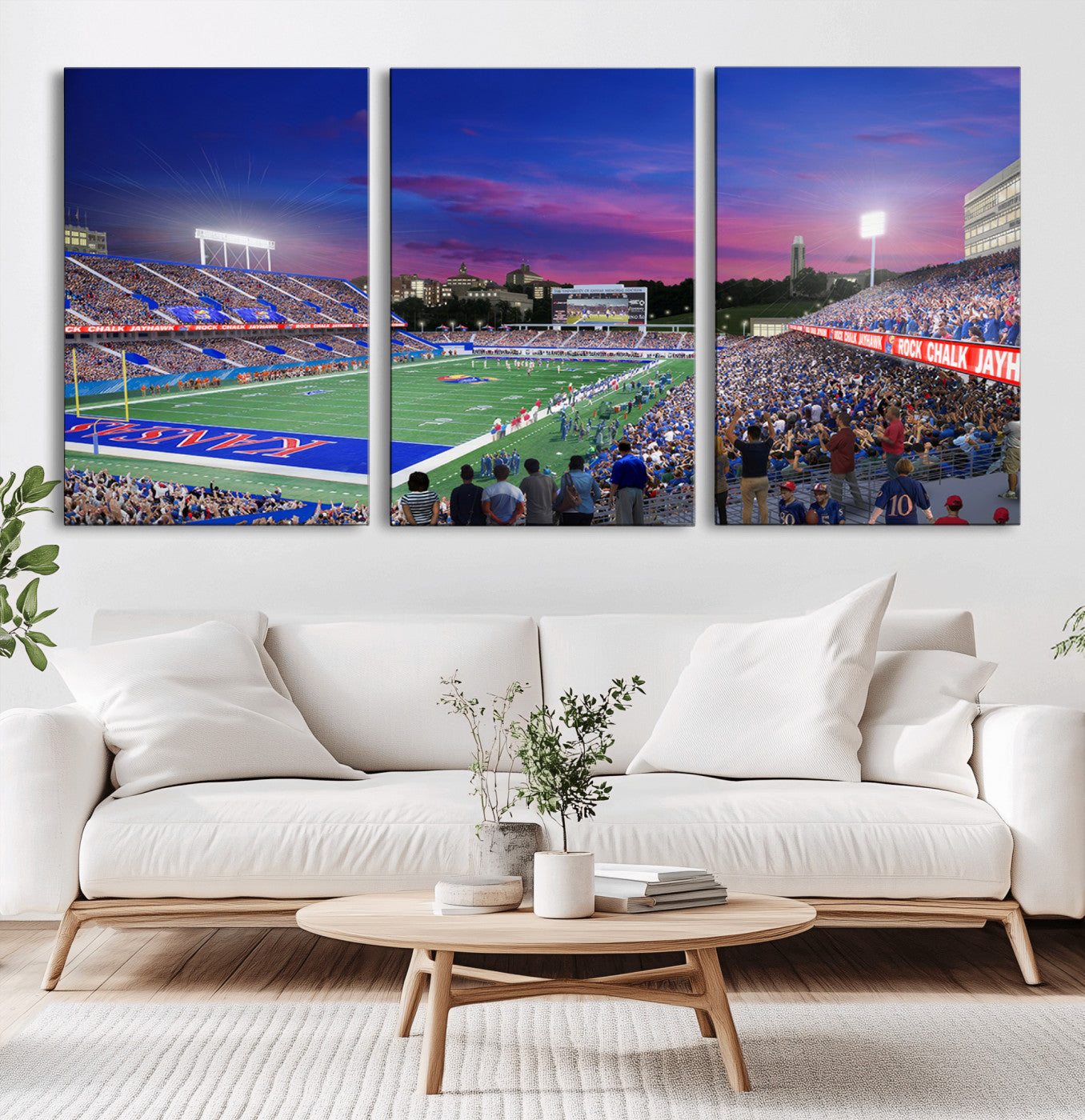 MGV-CV-60X30-3P - University of Kansas Jayhawks Football Team Print Canvas- Lawrence Kansas Memorial Stadium Wall Art