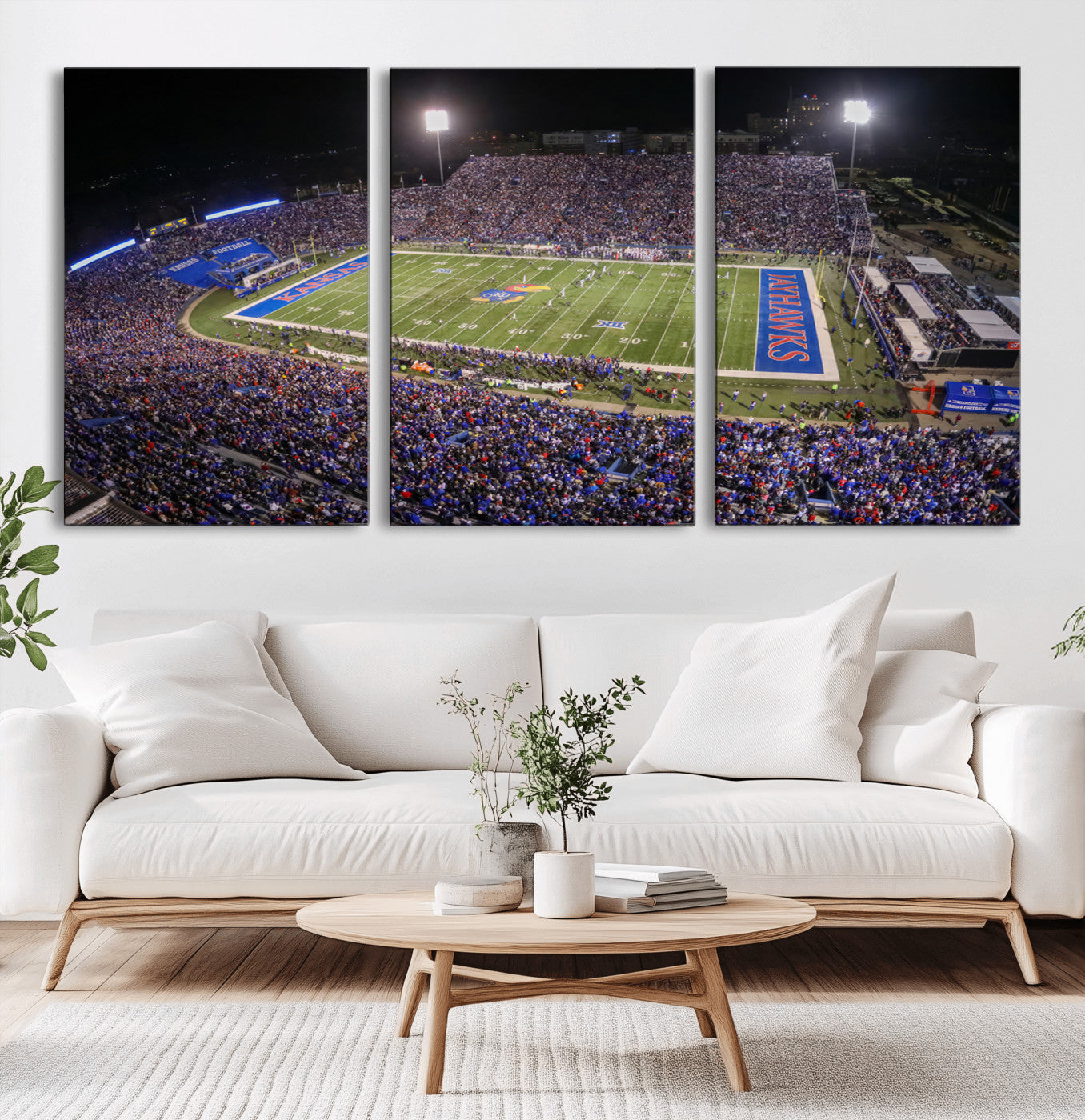 MGV-CV-60X30-3P - University of Kansas Jayhawks Football Team Print - Lawrence Kansas Memorial Stadium Wall Art Canvas