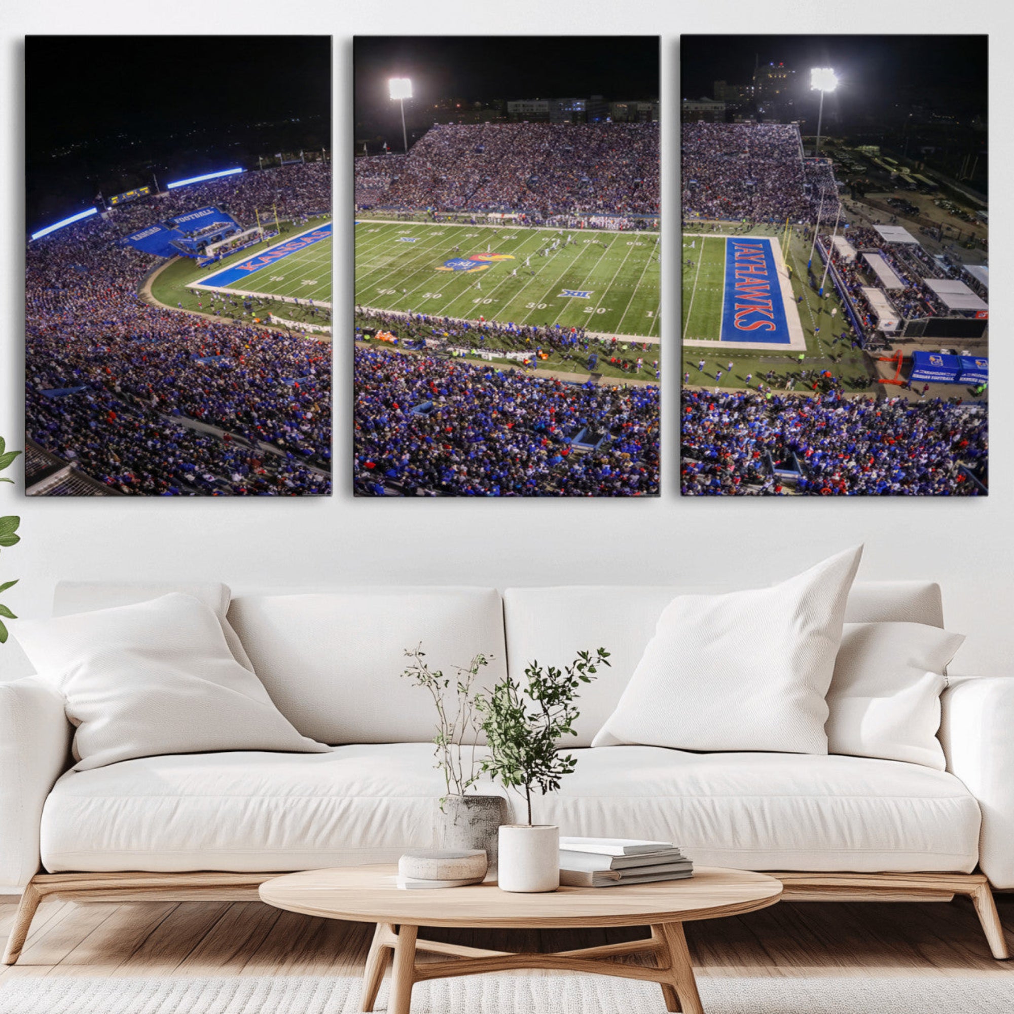 69760-MGV-CV-36X24-University of Kansas Jayhawks Football Team Print - Lawrence Kansas Memorial Stadium Wall Art Canvas