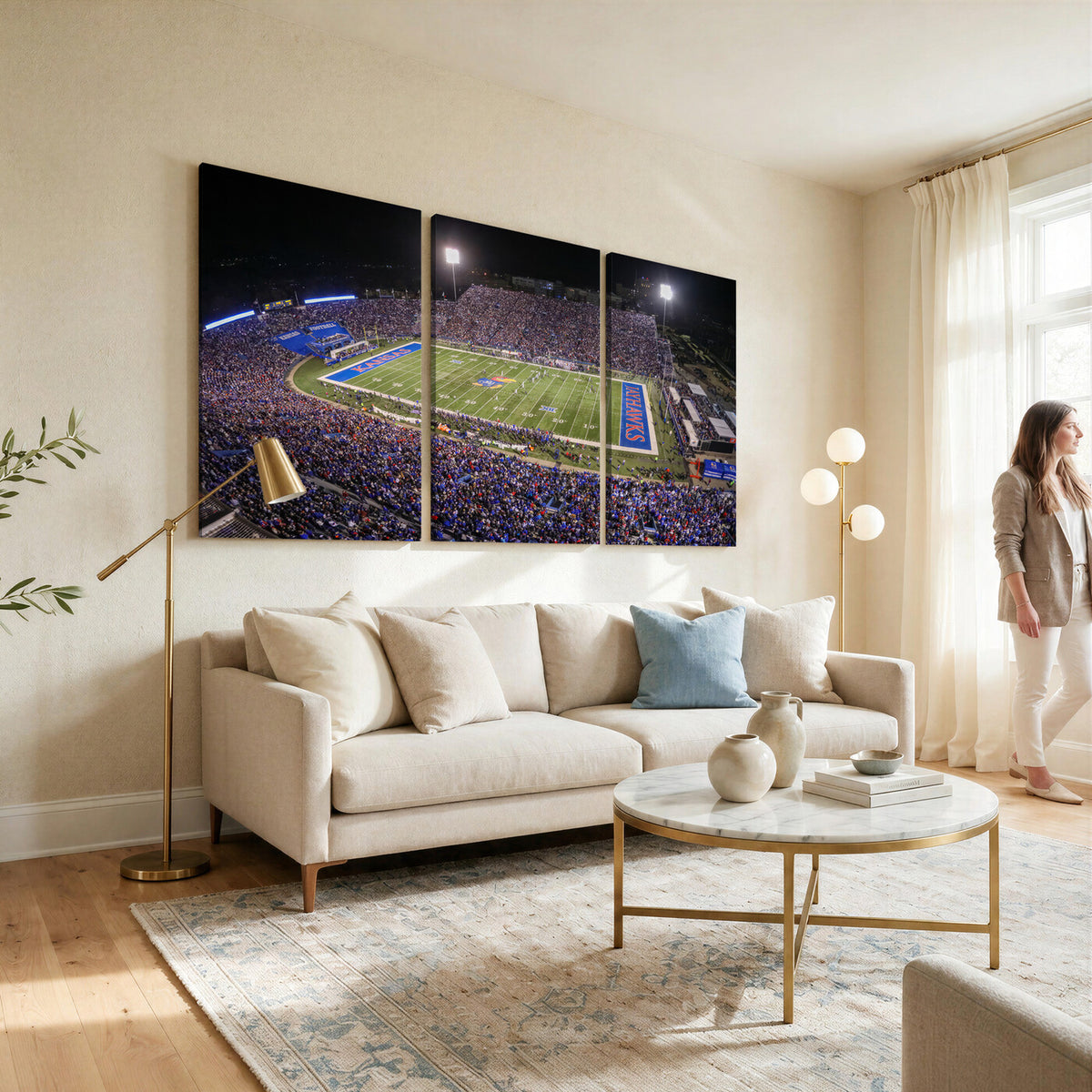 69760-MGV-CV-36X24 - University of Kansas Jayhawks Football Team Print - Lawrence Kansas Memorial Stadium Wall Art Canvas