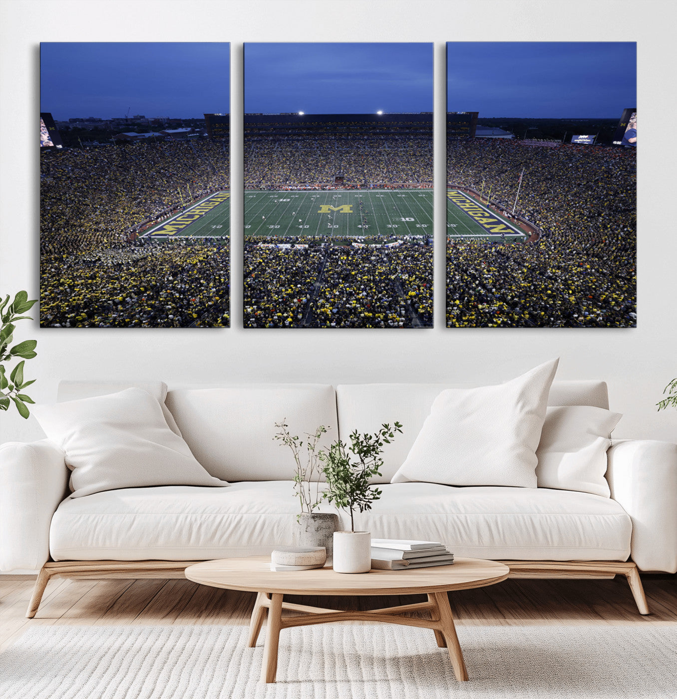 MGV-CV-60X30-3P - University of Michigan Wolverines Football Team Print - Ann Arbor Michigan Stadium Wall Art Canvas