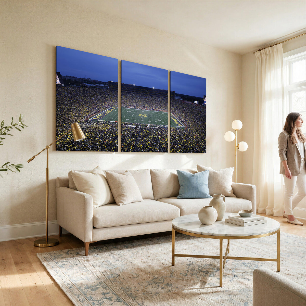 34202-MGV-CV-36X24 - University of Michigan Wolverines Football Team Print - Ann Arbor Michigan Stadium Wall Art Canvas