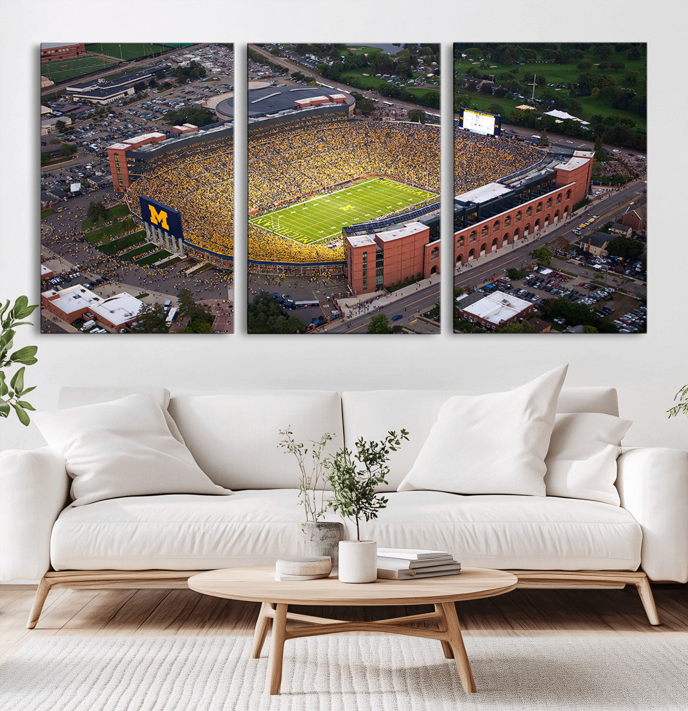 MGV-CV-60X30-3P - University of Michigan Wolverines Football Team Print - Ann Arbor Michigan Stadium Wall Art Canvas