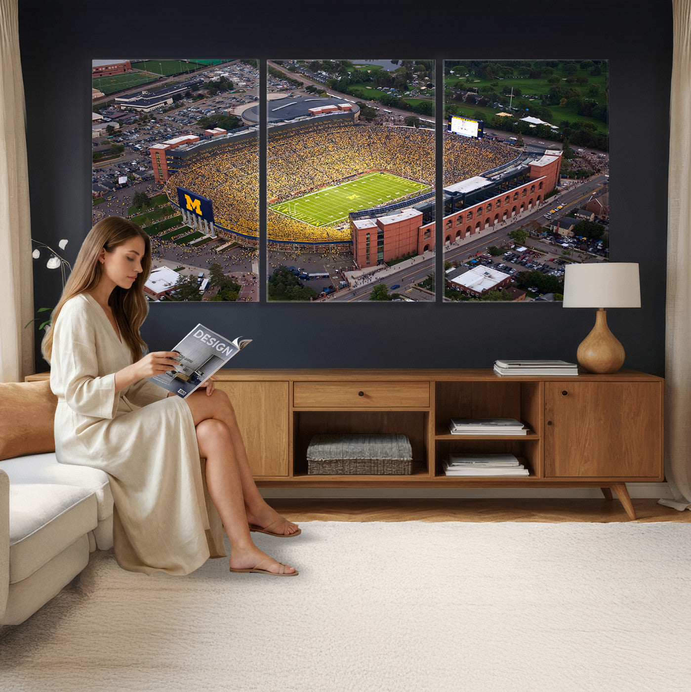 95248-PAN-FL-20X10 - University of Michigan Wolverines Football Team Print - Ann Arbor Michigan Stadium Wall Art Canvas