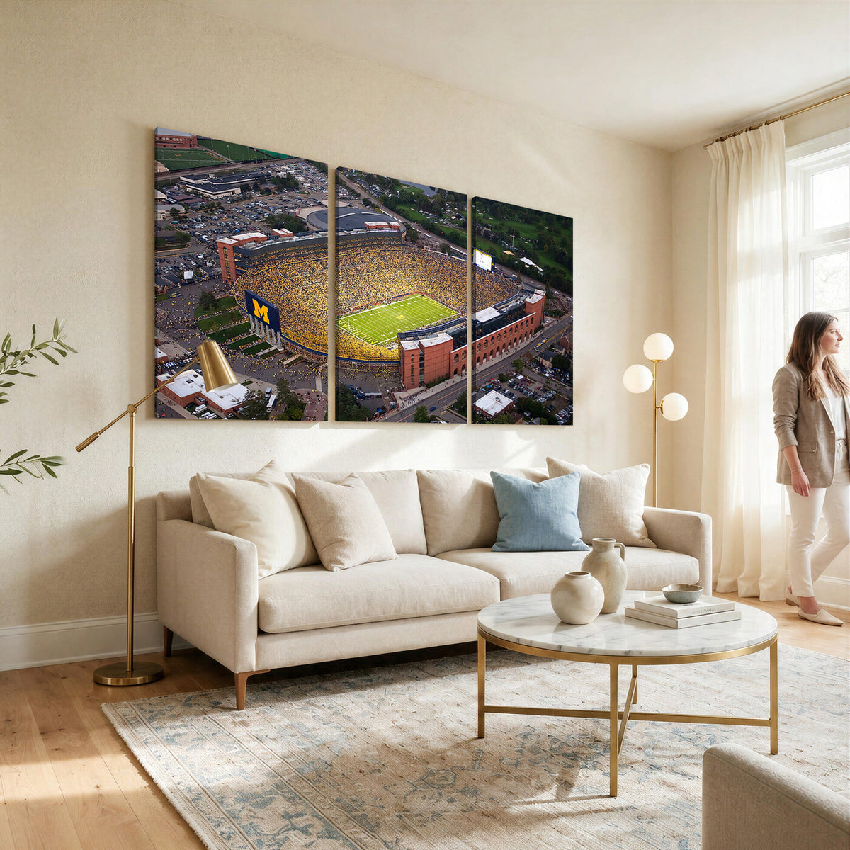 95248-MGV-CV-36X24 - University of Michigan Wolverines Football Team Print - Ann Arbor Michigan Stadium Wall Art Canvas