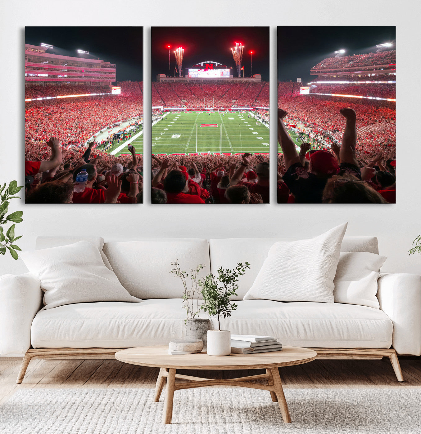 MGV-CV-60X30-3P - University of Nebraska Cornhuskers Football Team Print - Lincoln Memorial Stadium Wall Art Canvas