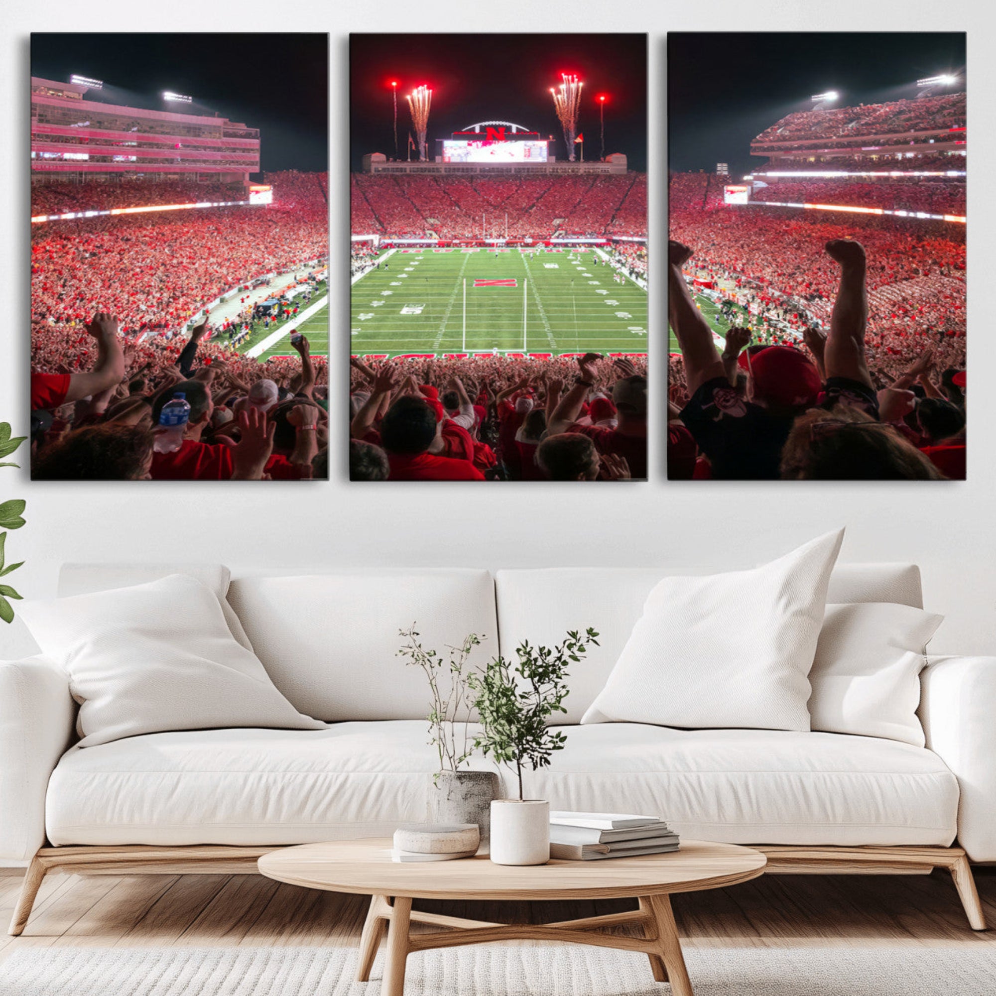 43351-MGV-CV-36X24-University of Nebraska Cornhuskers Football Team Print - Lincoln Memorial Stadium Wall Art Canvas