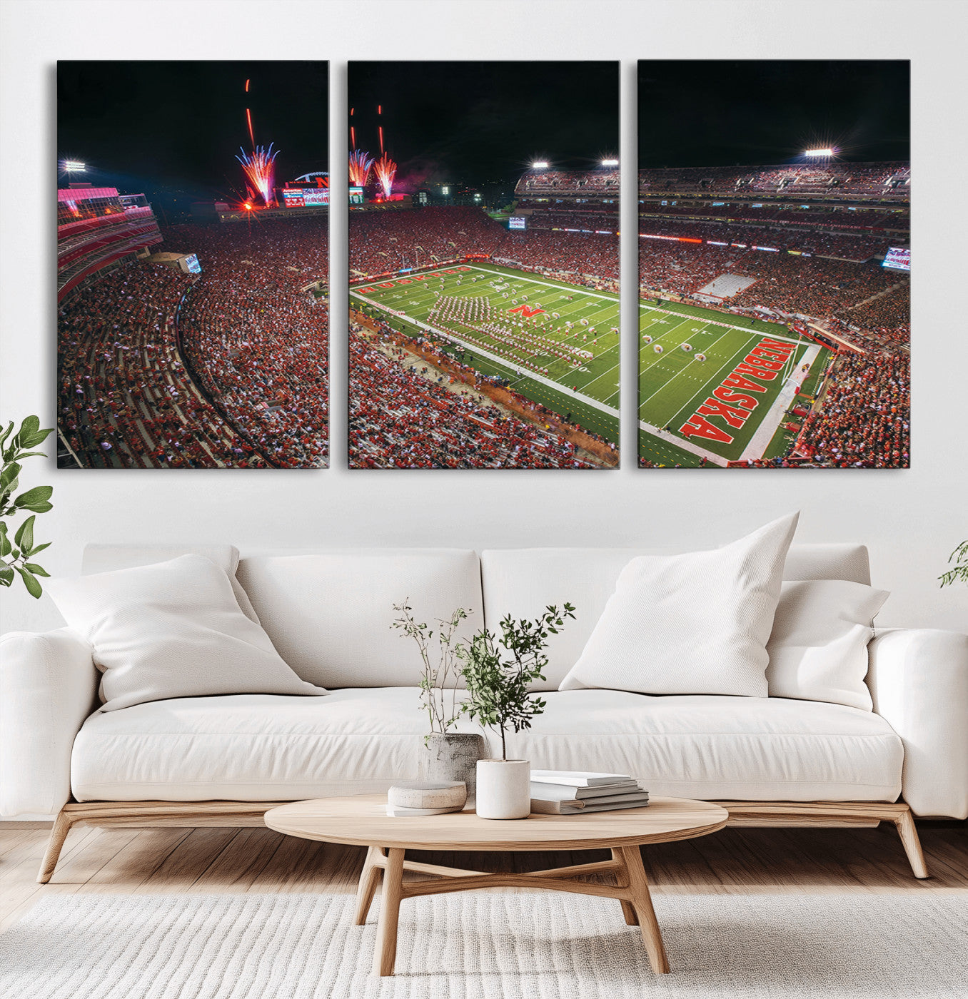 MGV-CV-60X30-3P - University of Nebraska Cornhuskers Football Team Print - Lincoln Memorial Stadium Wall Art Canvas