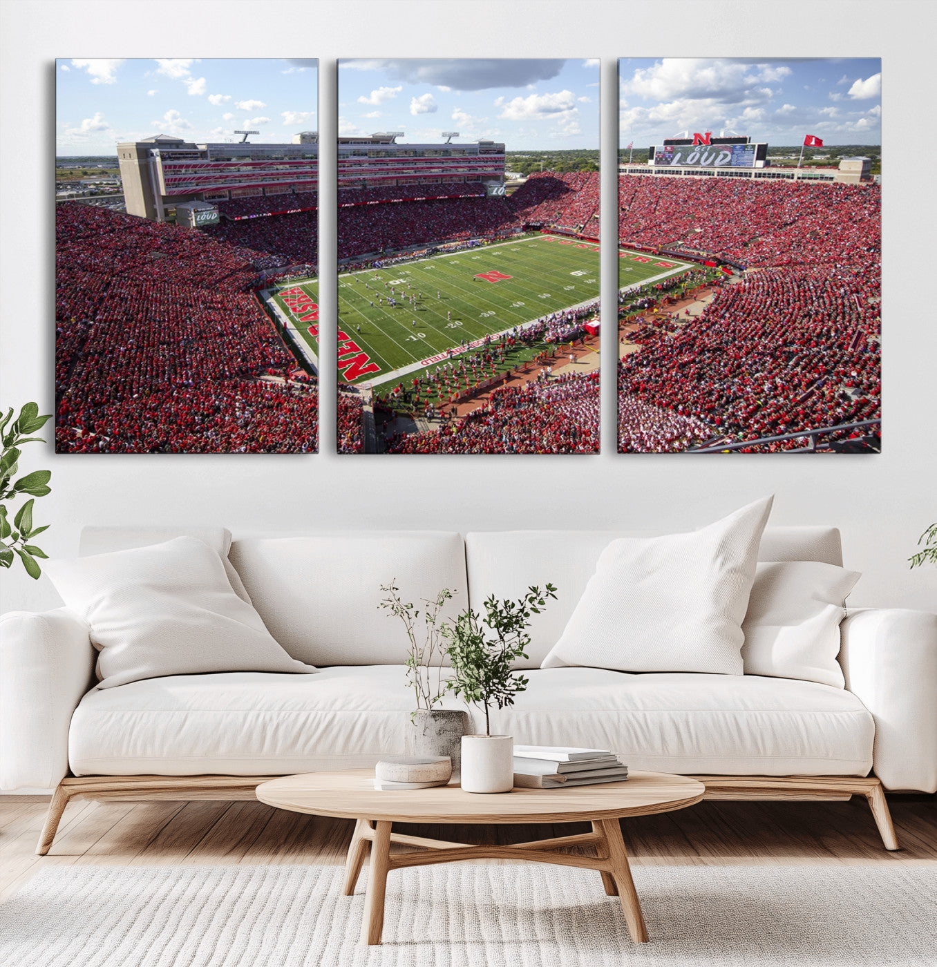MGV-CV-60X30-3P - University of Nebraska Cornhuskers Football Team Print - Lincoln Memorial Stadium Wall Art Canvas